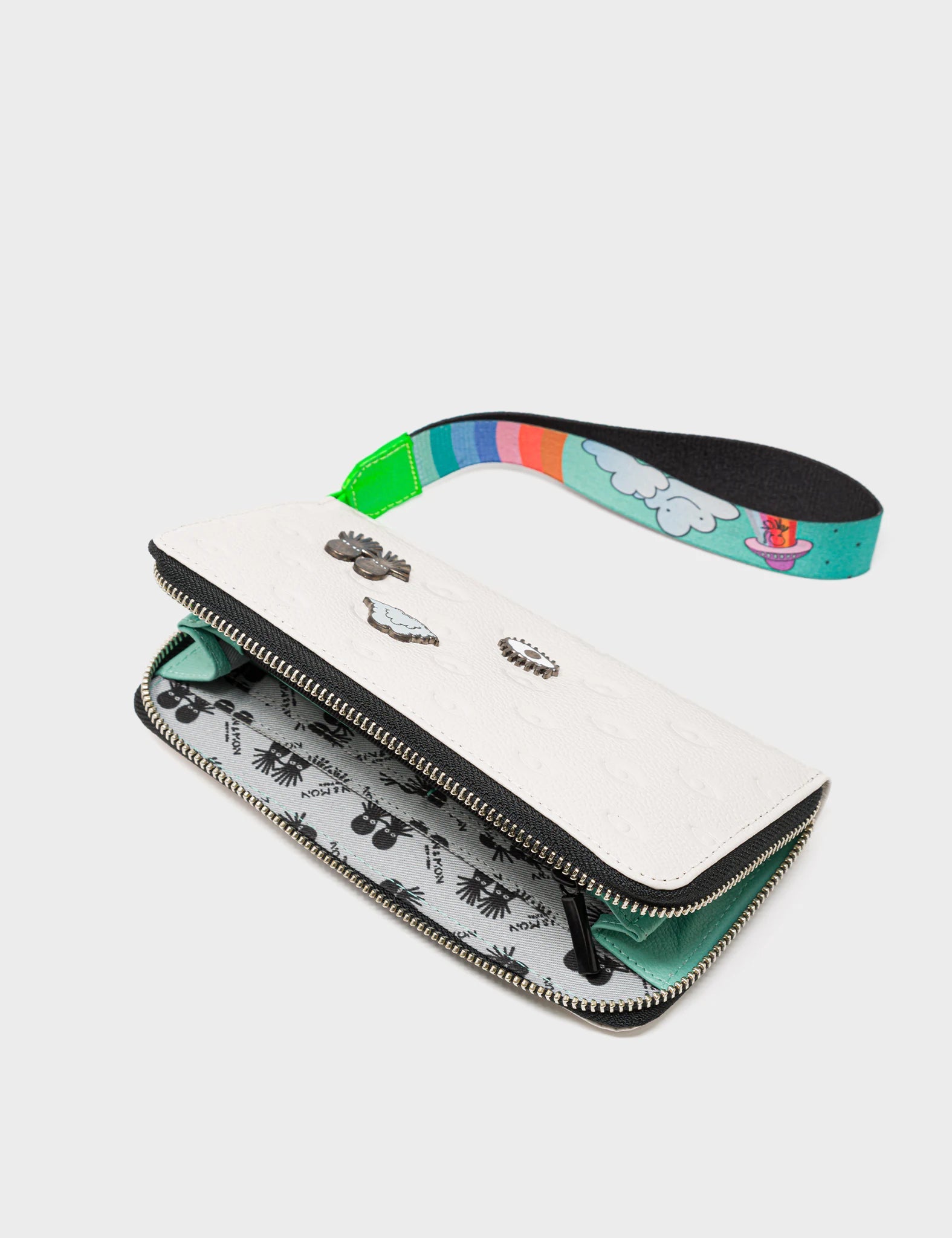 Francis Cream Leather Wallet - Debossed all over eyes pattern - Inside