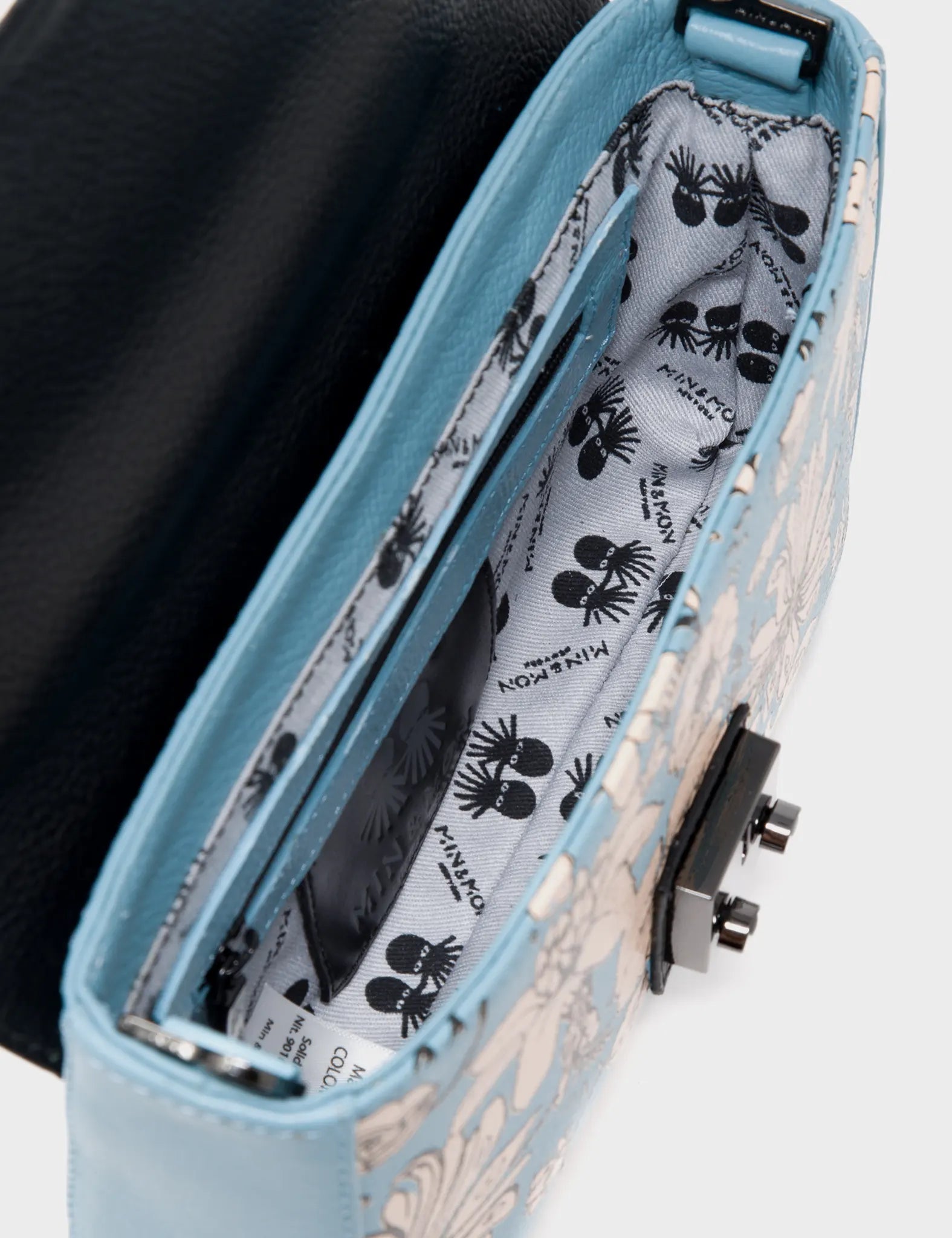 Amantis Bag Cameo Blue And Black Leather Crossbody Mini Handbag - Tangle Tales - Inside 