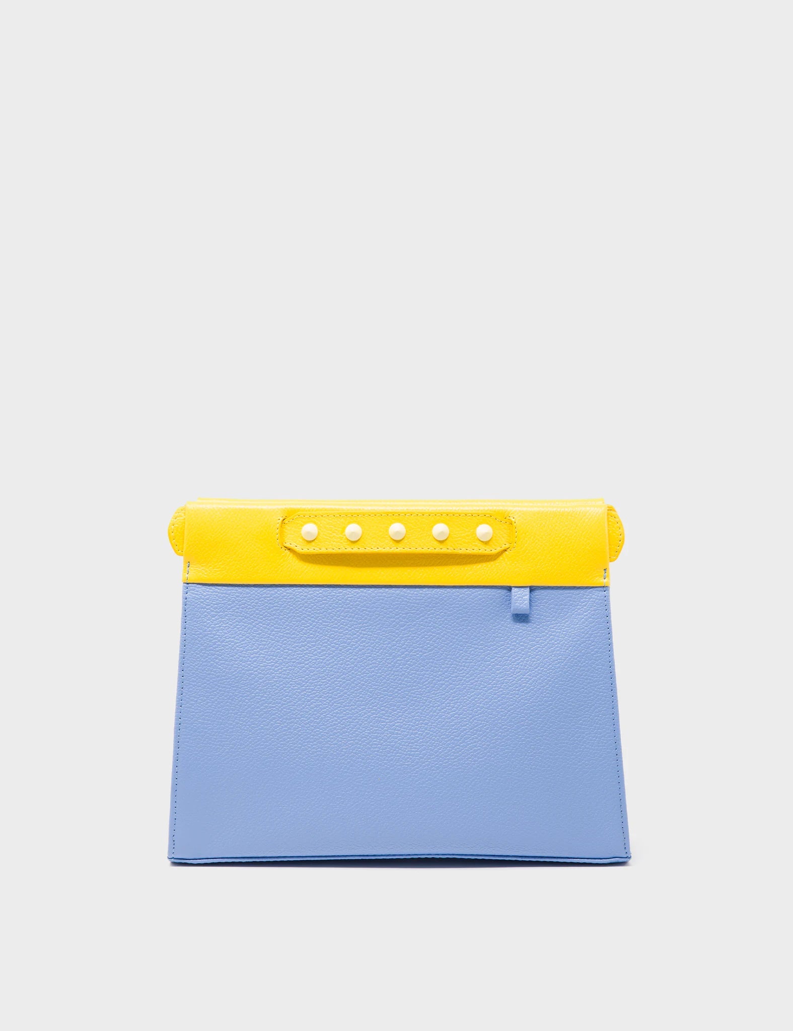 Crossbody Small Blue and Yellow Leather Bag - Eyes Embroidery - Front 