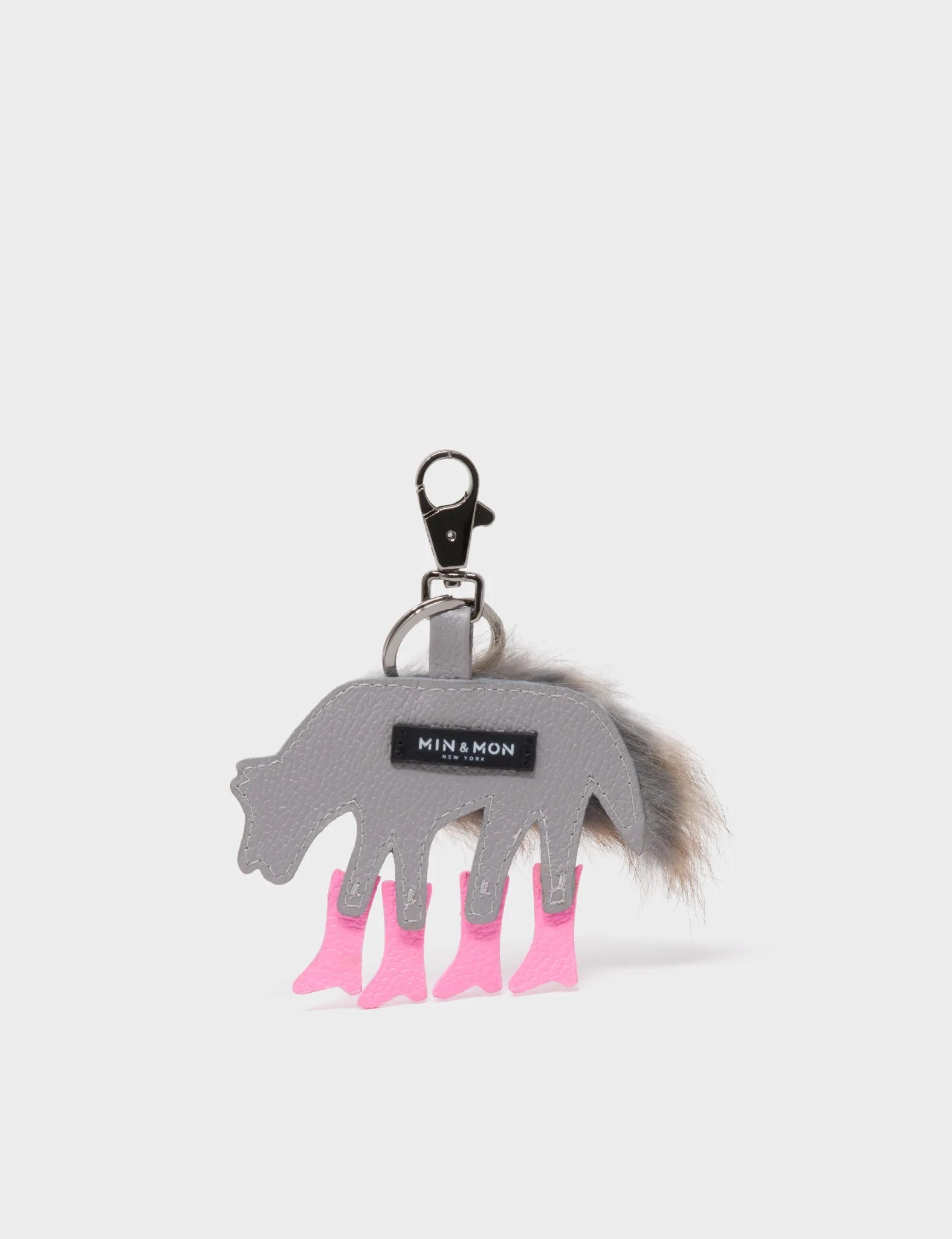 Wolf In Heels Charm - Brown Fur and Pink Leather Keychain - Back 