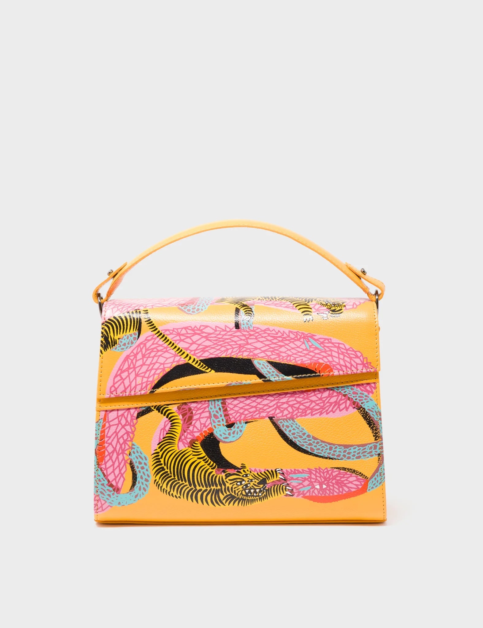 Bag Medium Crossbody Handbag Marigold Leather - Tangle Tiger and Snake Print - Front