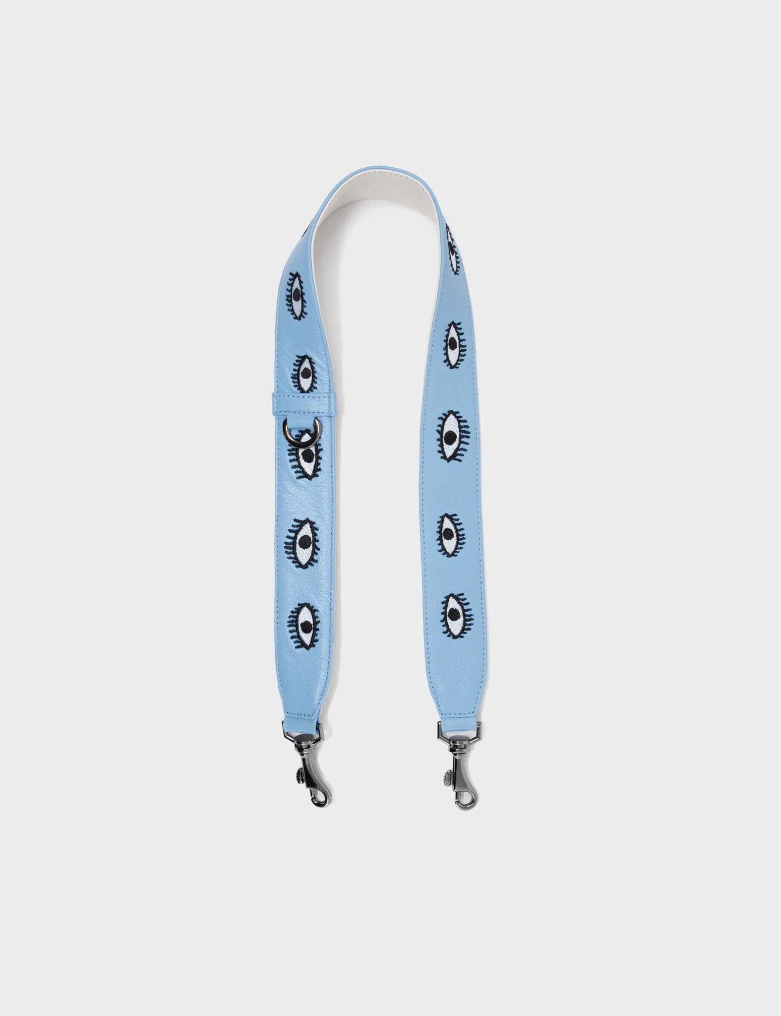 Detachable Short Sky Blue Leather Strap | Eyes Embroidery Design - Front