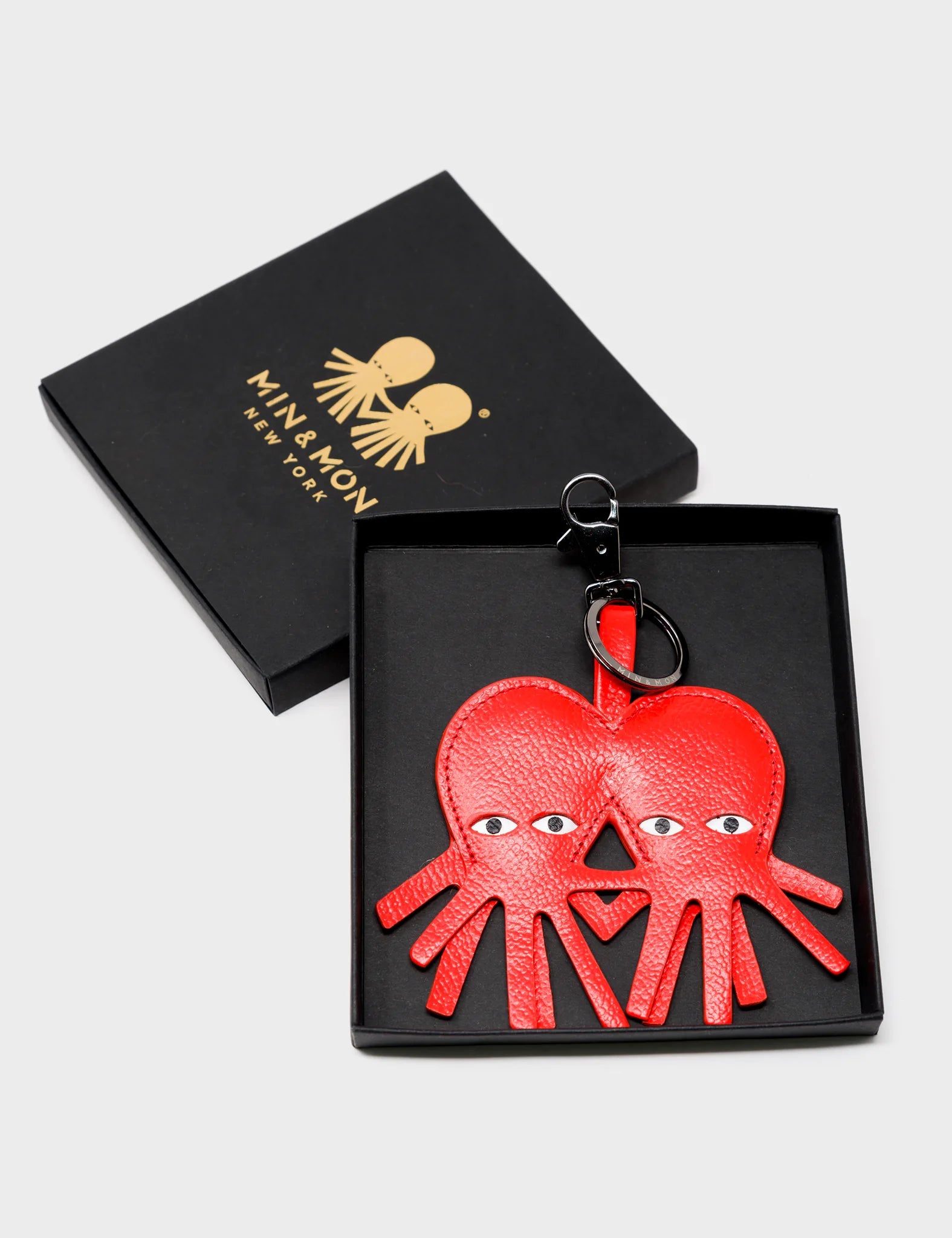 Octopus Charm - Fiesta Red Leather Keychain - Package