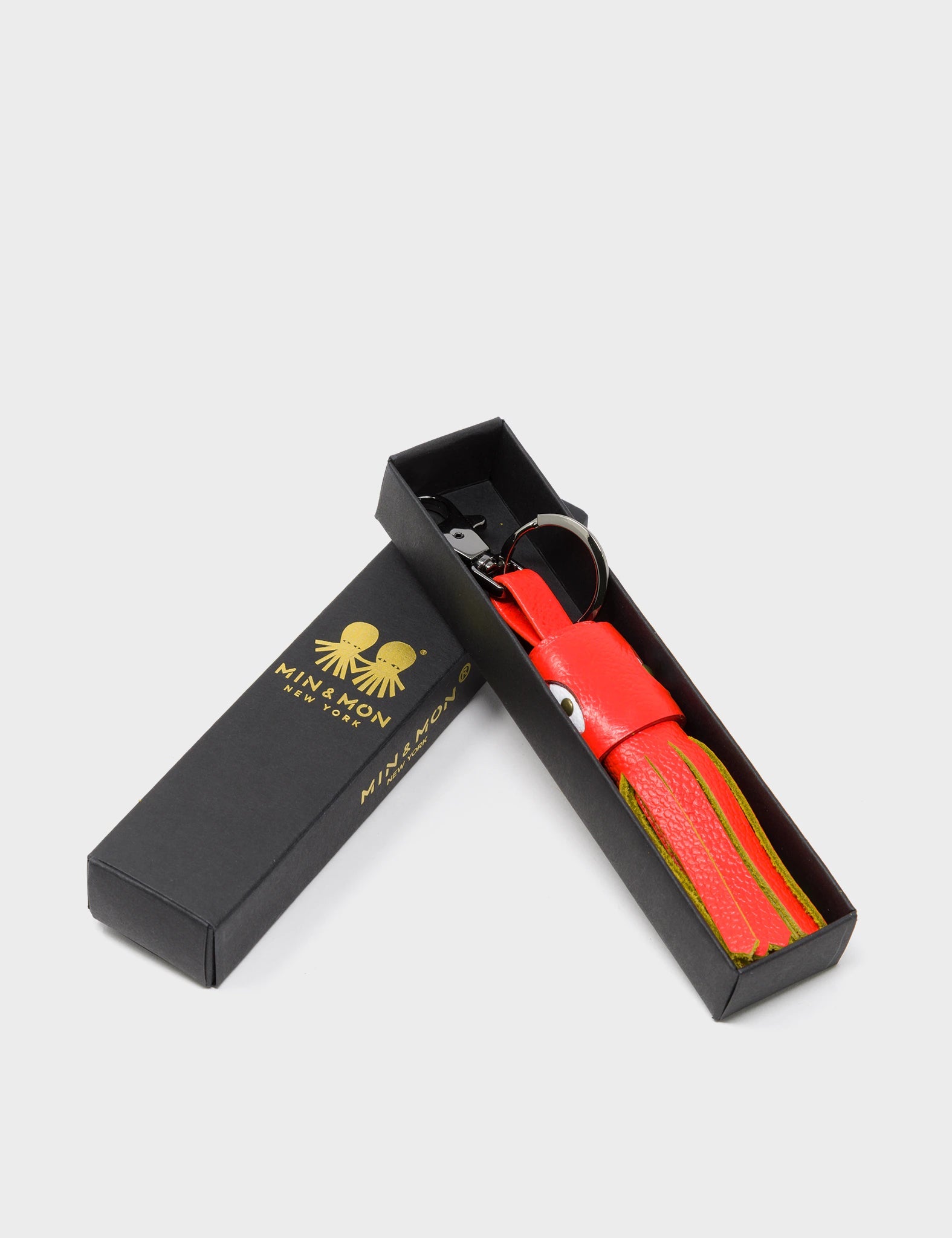 Tassel Squid Callie Marie Hue Charm - Fiesta Red Leather Keychain - Package 