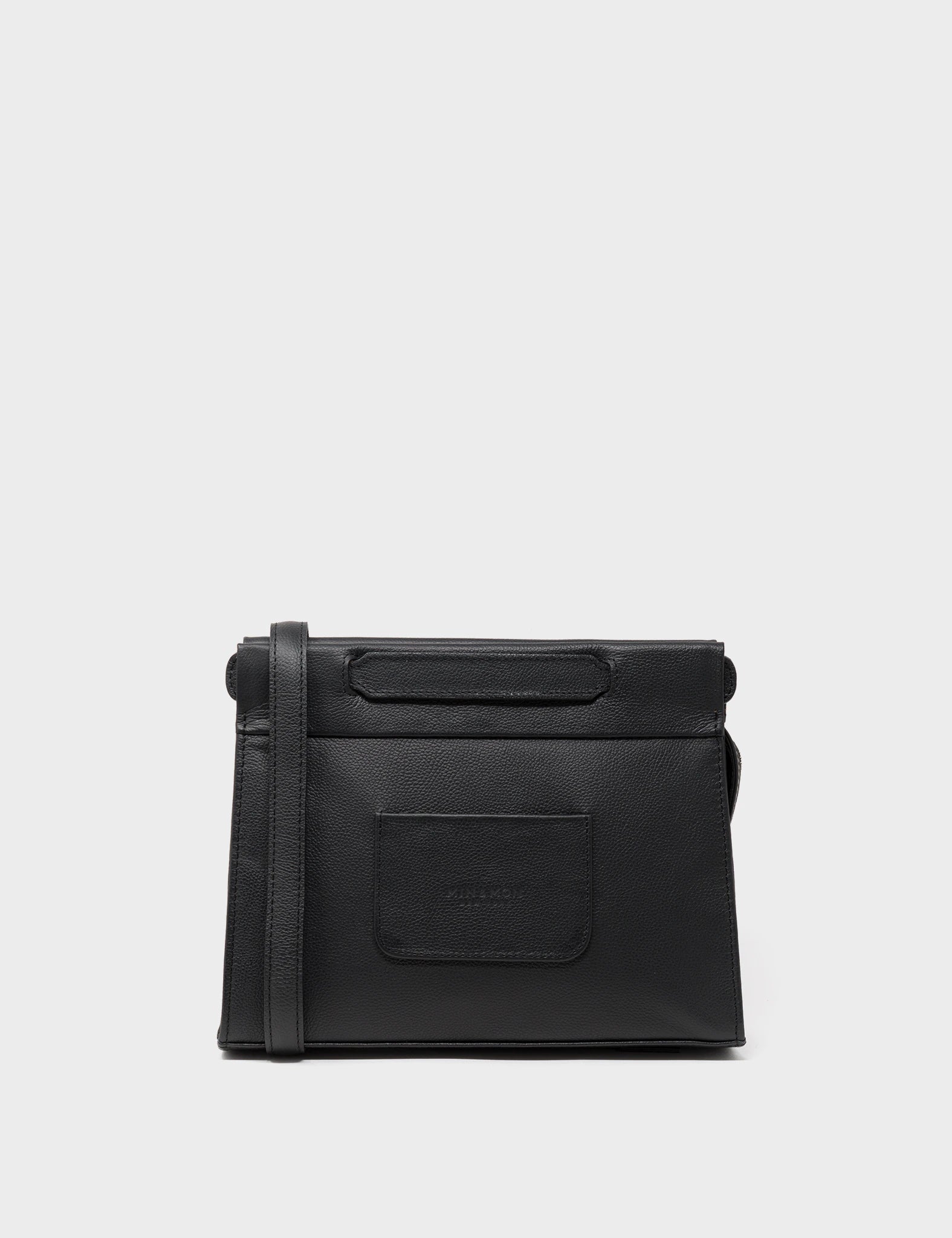 Vali Crossbody Small Black Leather Bag - Eyes Applique Adjustable Handle - Back view