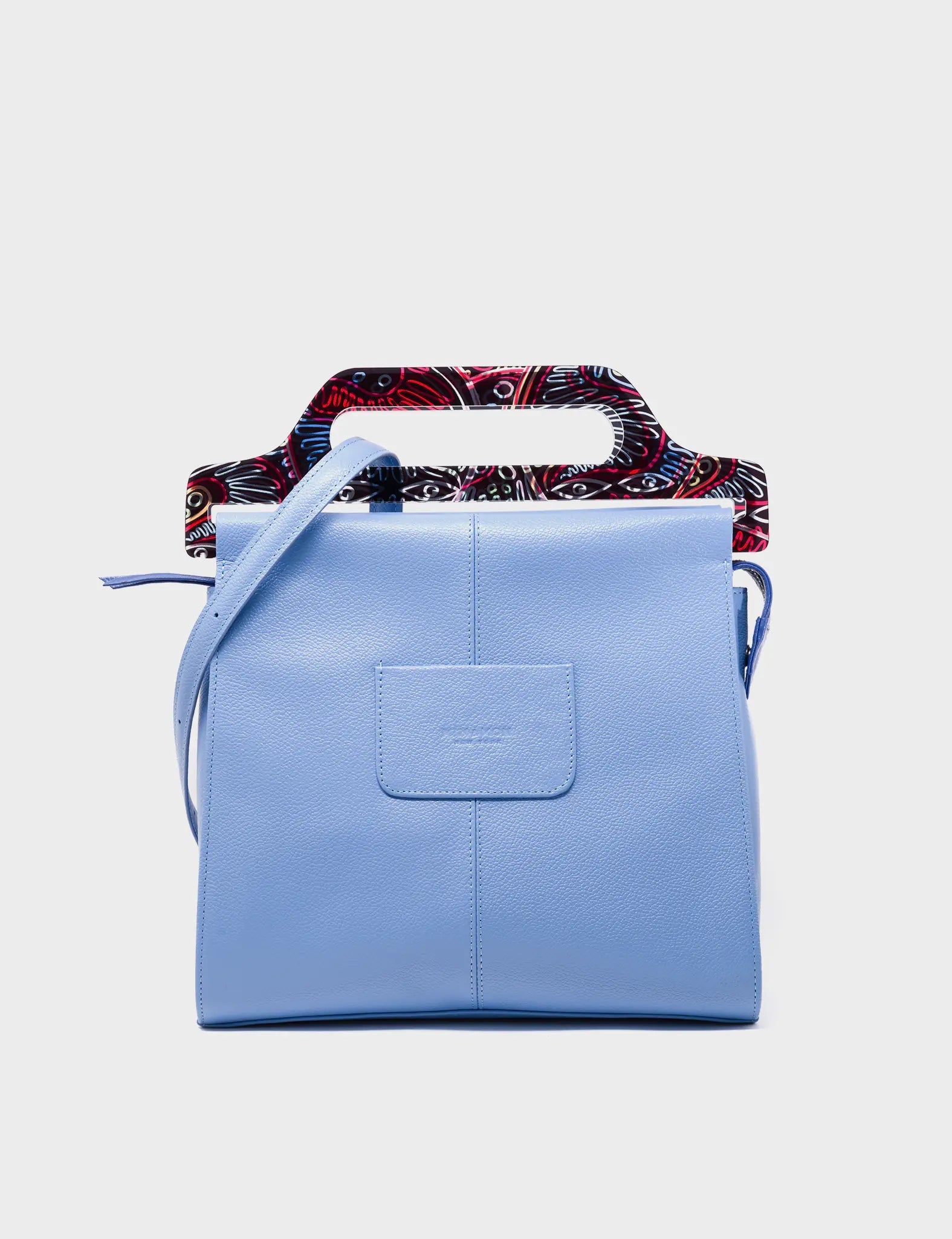 Crossbody Blue Leather Handbag Multicolored Octopus Design - back 