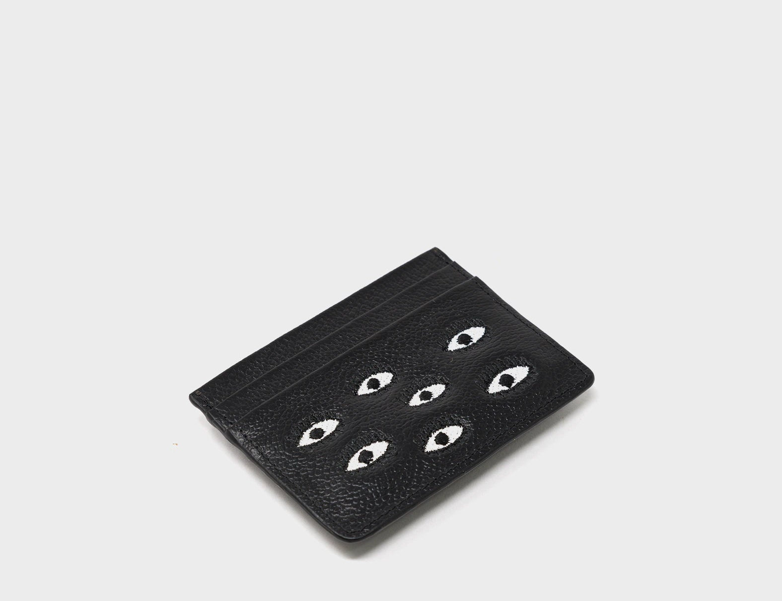 Filium Black Leather Cardholder - All Over Eyes Embroidery - Side view 