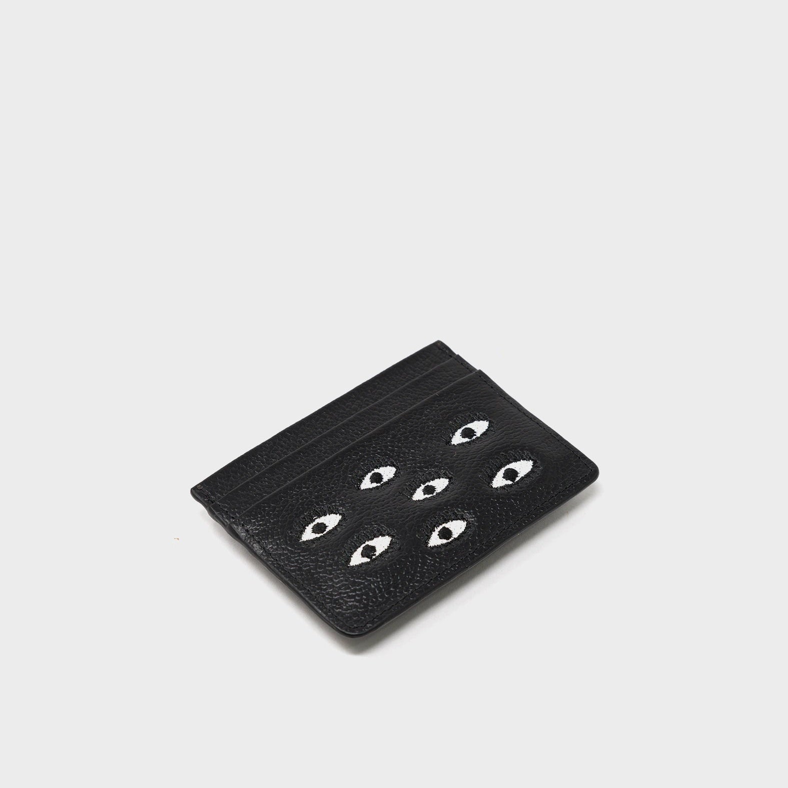 Filium Black Leather Cardholder - All Over Eyes Embroidery - Side view 
