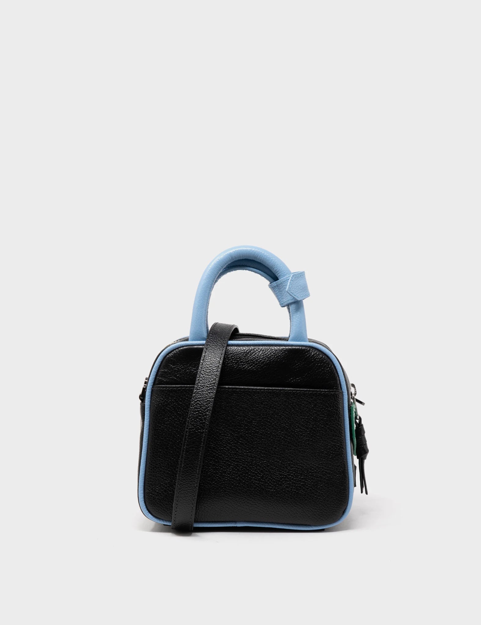 Marino Mini Crossbody Black Leather Bowling Style Bag - Woodlands Print - Back 