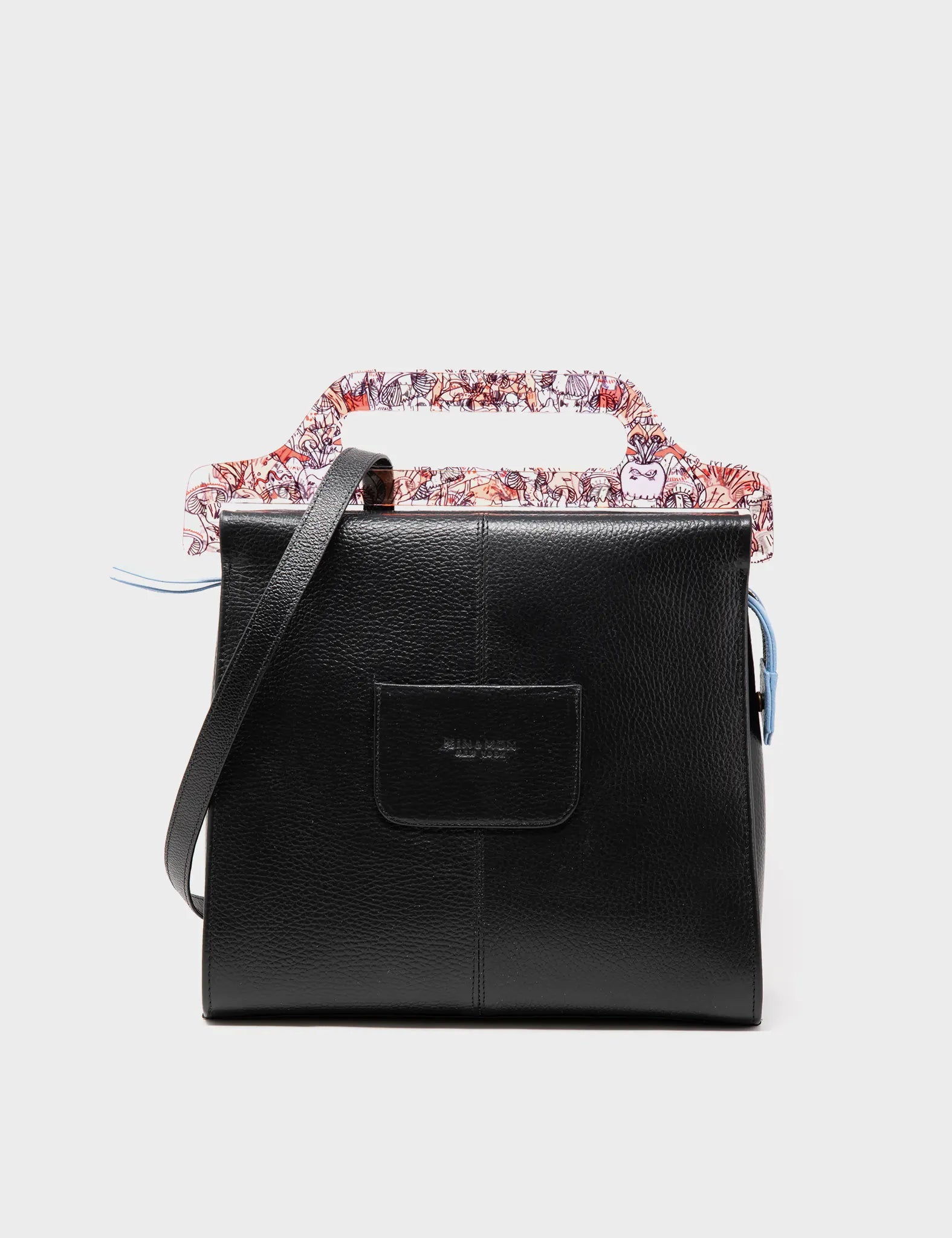 Manuel Black Leather Crossbody Handbag - Woodlands Print - Back 