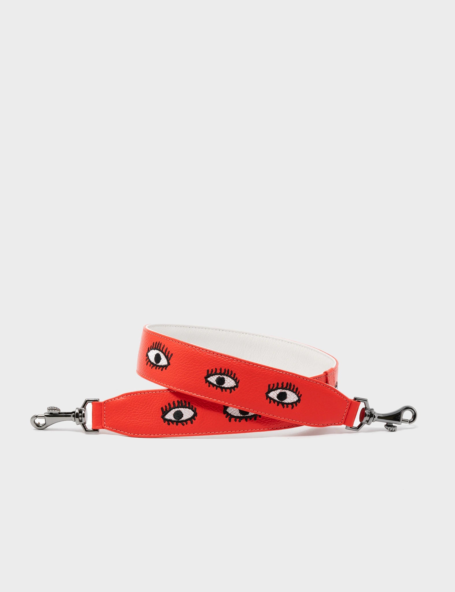 Detachable Short Fiesta Red Leather Strap | Eyes Embroidery Design - Hardware
