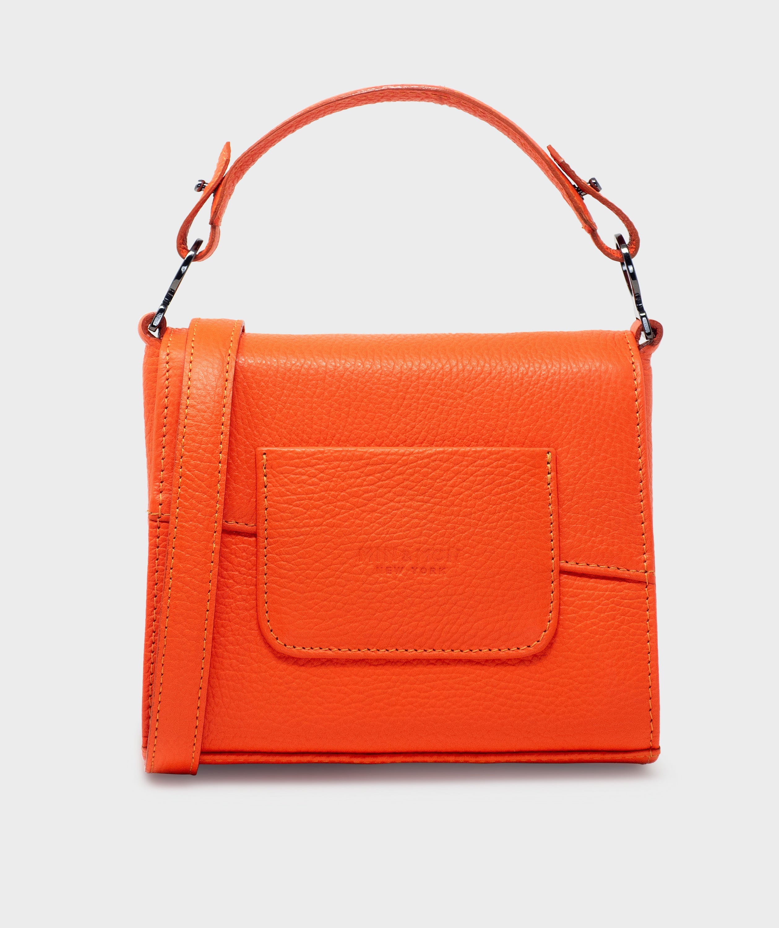 Anastasio Micro Crossbody Handbag Neon Orange Leather - Eyes Embroidery - Back view