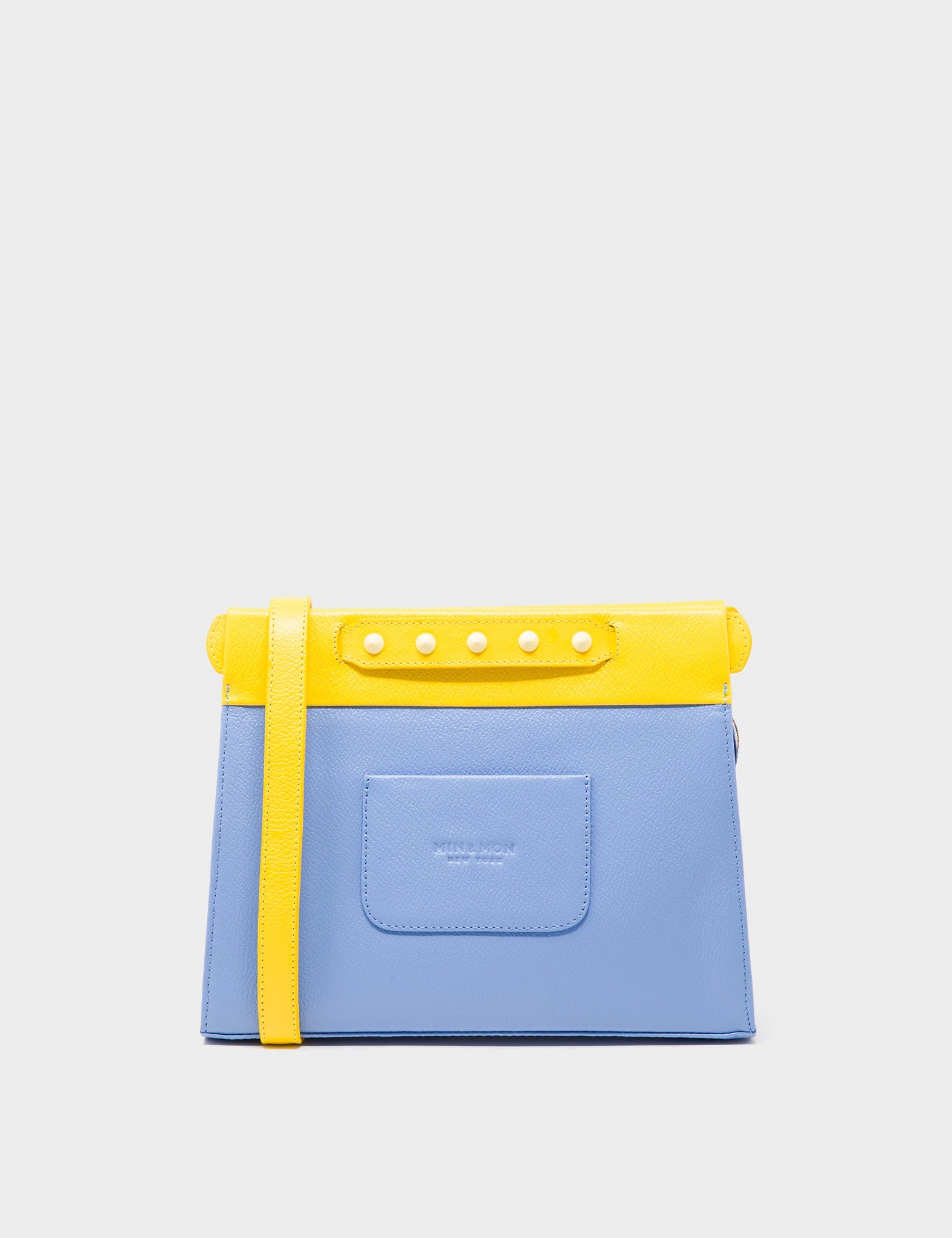 Crossbody Small Blue and Yellow Leather Bag - Eyes Embroidery - Back 