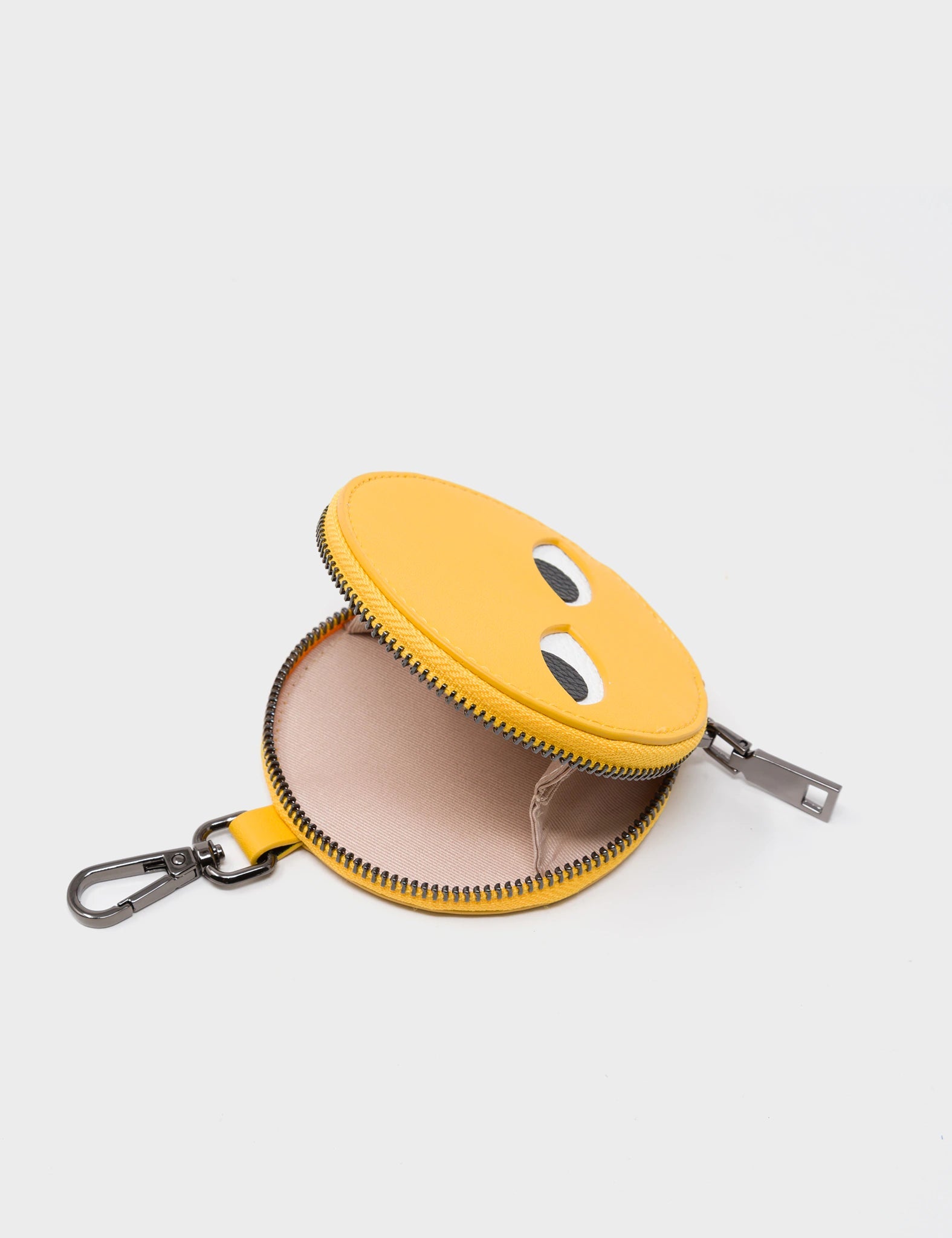 Yellow Leather Pouch Charm - Keychain with Eyes Debossed - Inside