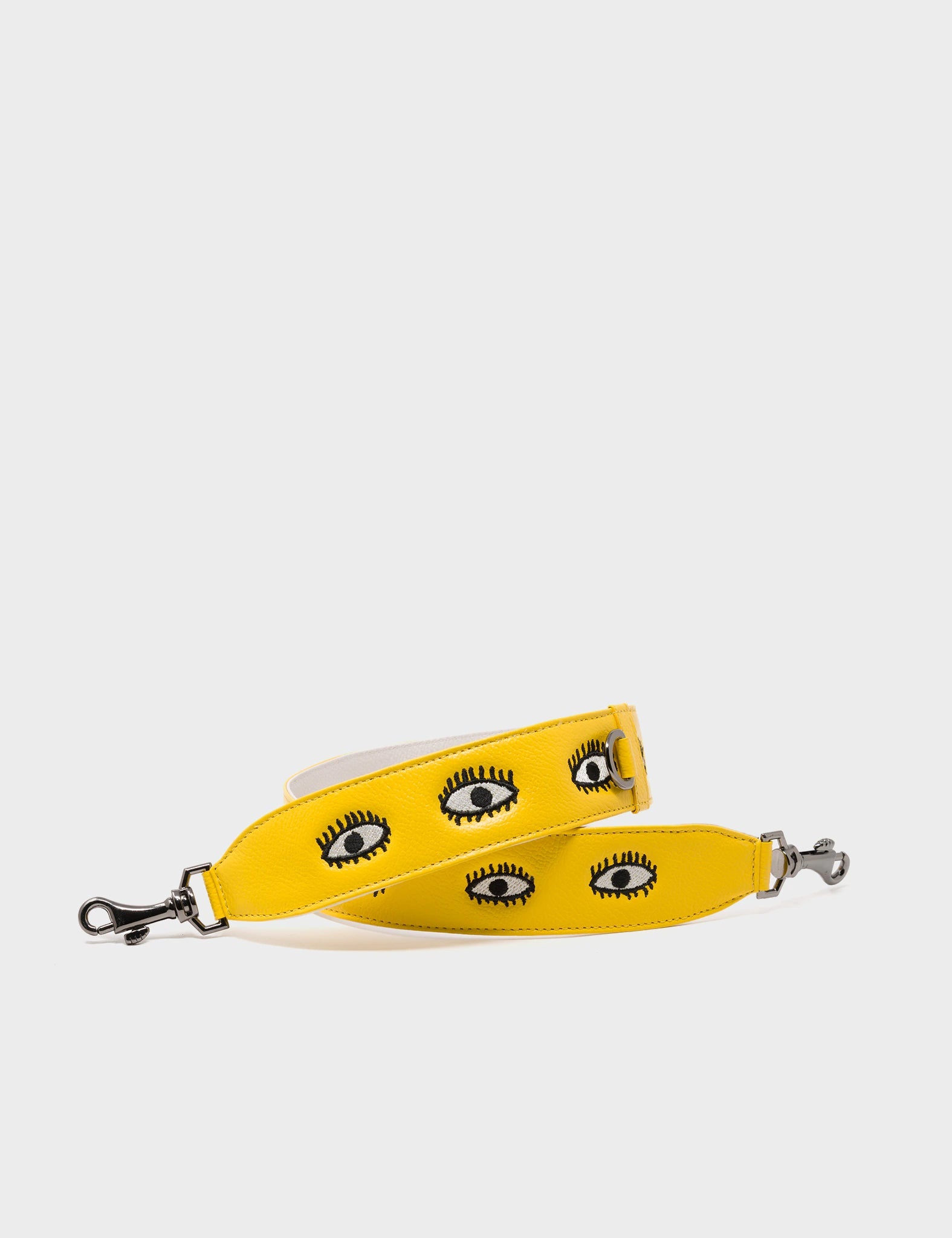 Detachable Short Balloon Yellow Leather Strap | Eyes Embroidery Design - Detail