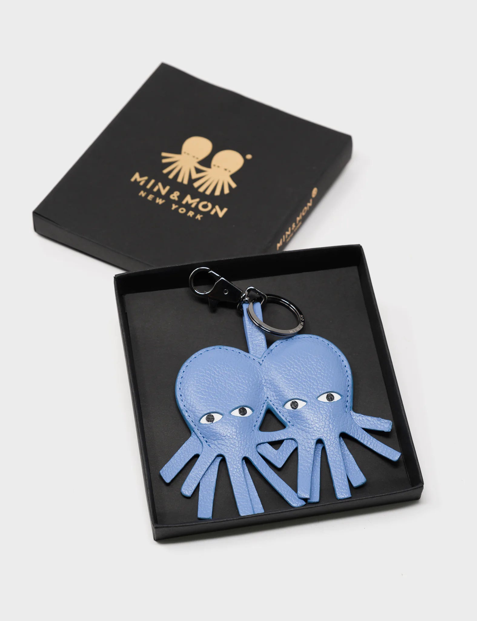 Octotwins Charm - Sterling Blue Leather Keychain - Package 