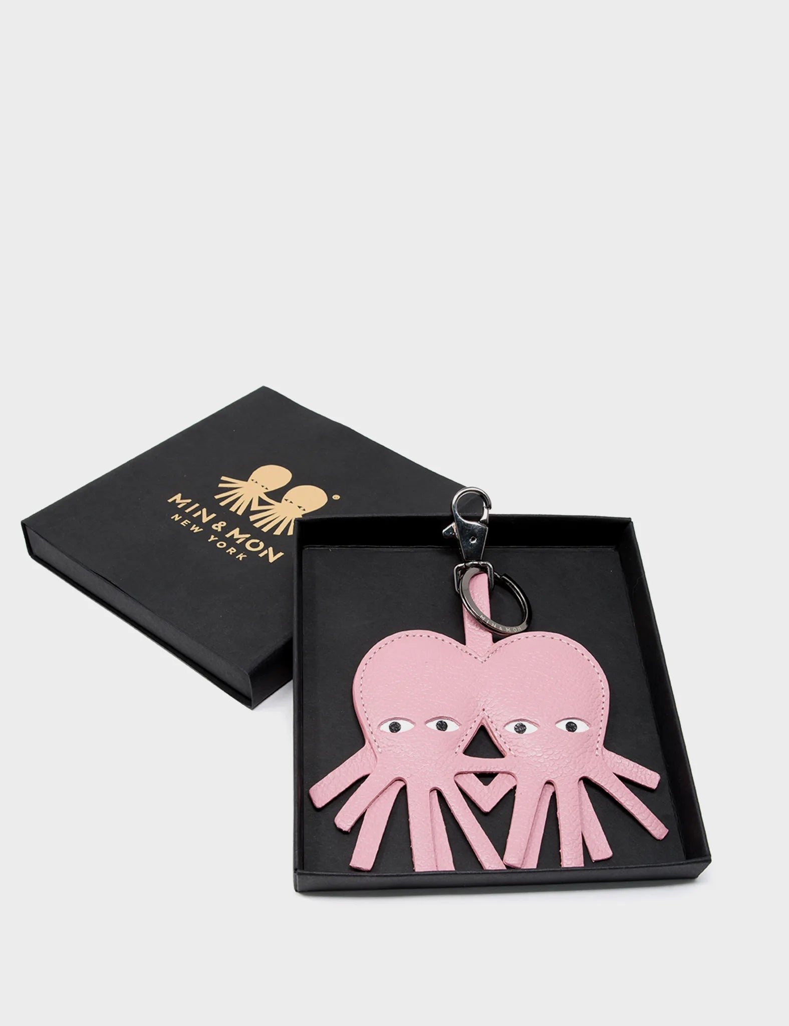Octopus Twins Charm - Parfait Pink Leather Keychain - Package 