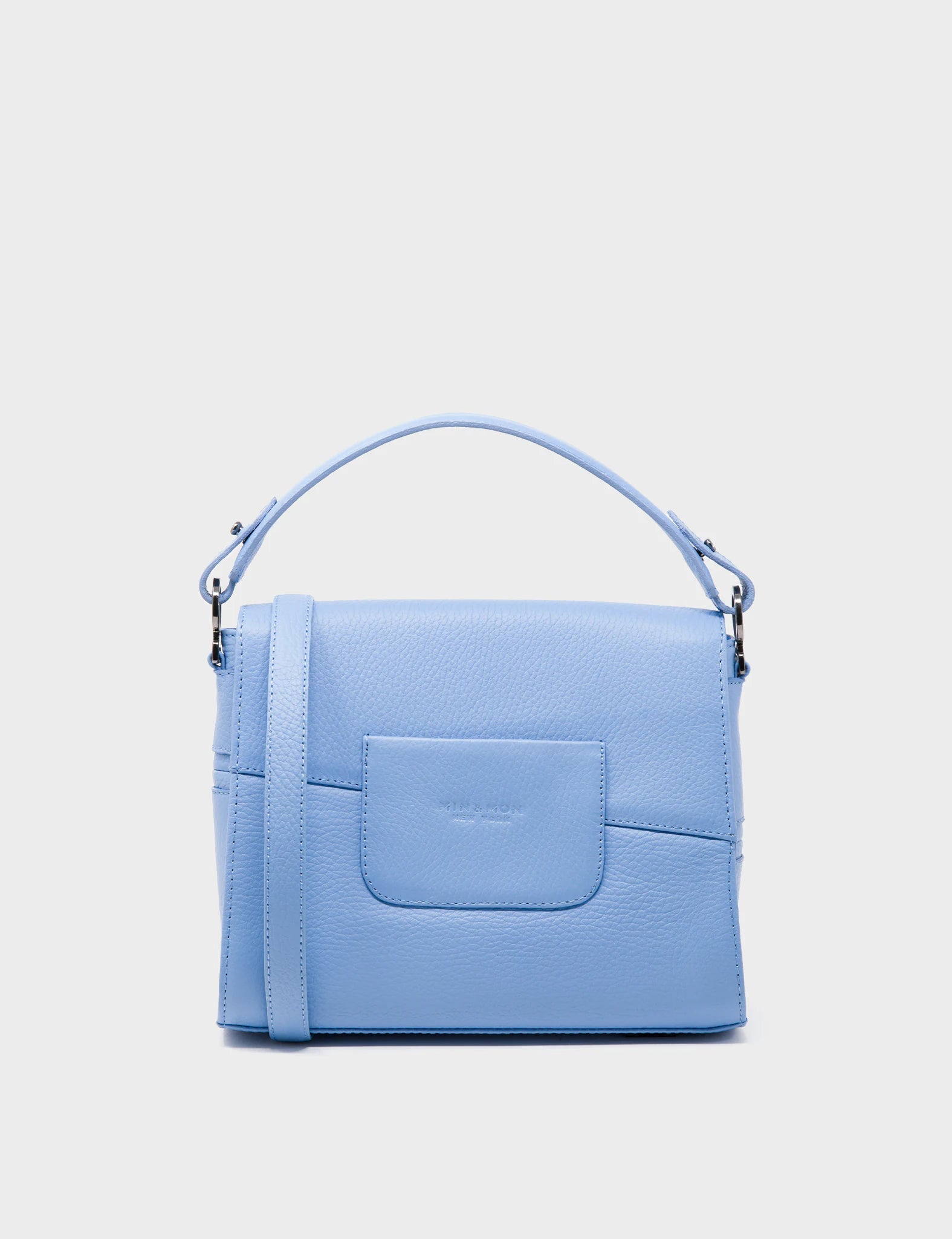 Mini Crossbody Handbag Vista Blue Leather - Eyes Embroidery - Back 