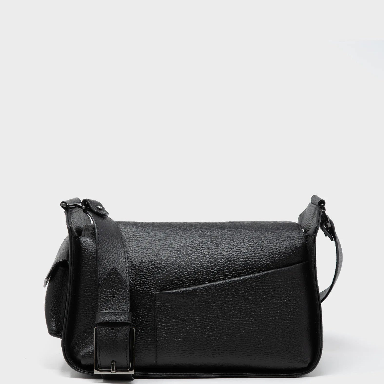 Houston Black Leather Shoulder Bag - Eyes Embroidery - Back
