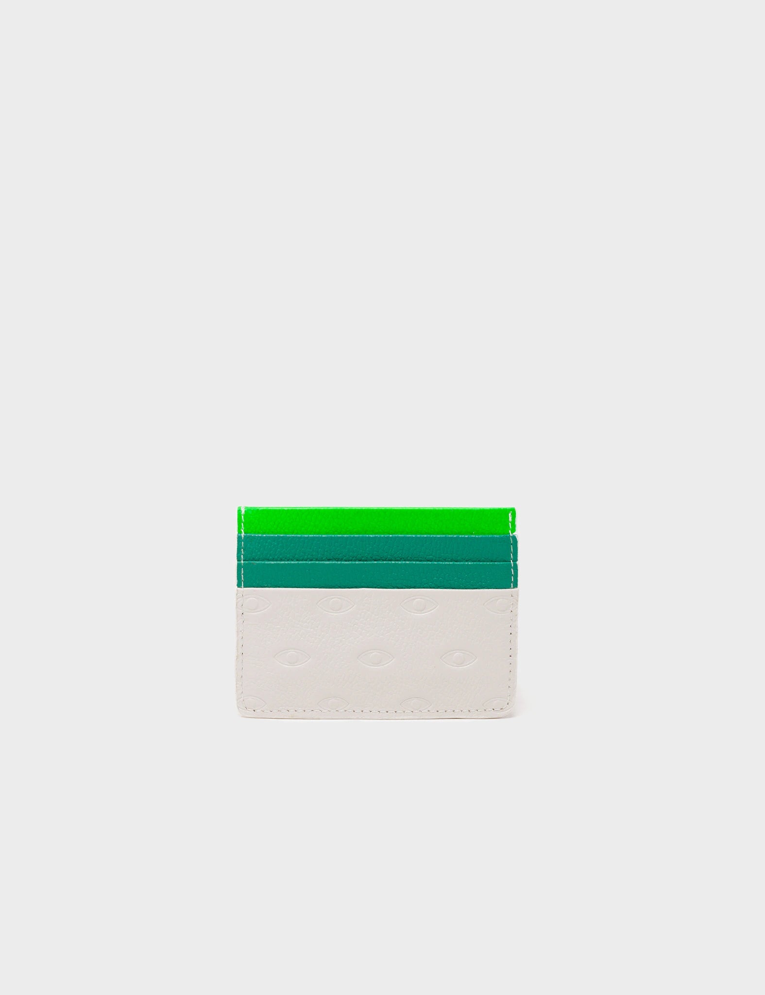 Cream and Green Leather Cardholder Eyes Pattern Debossed - Back