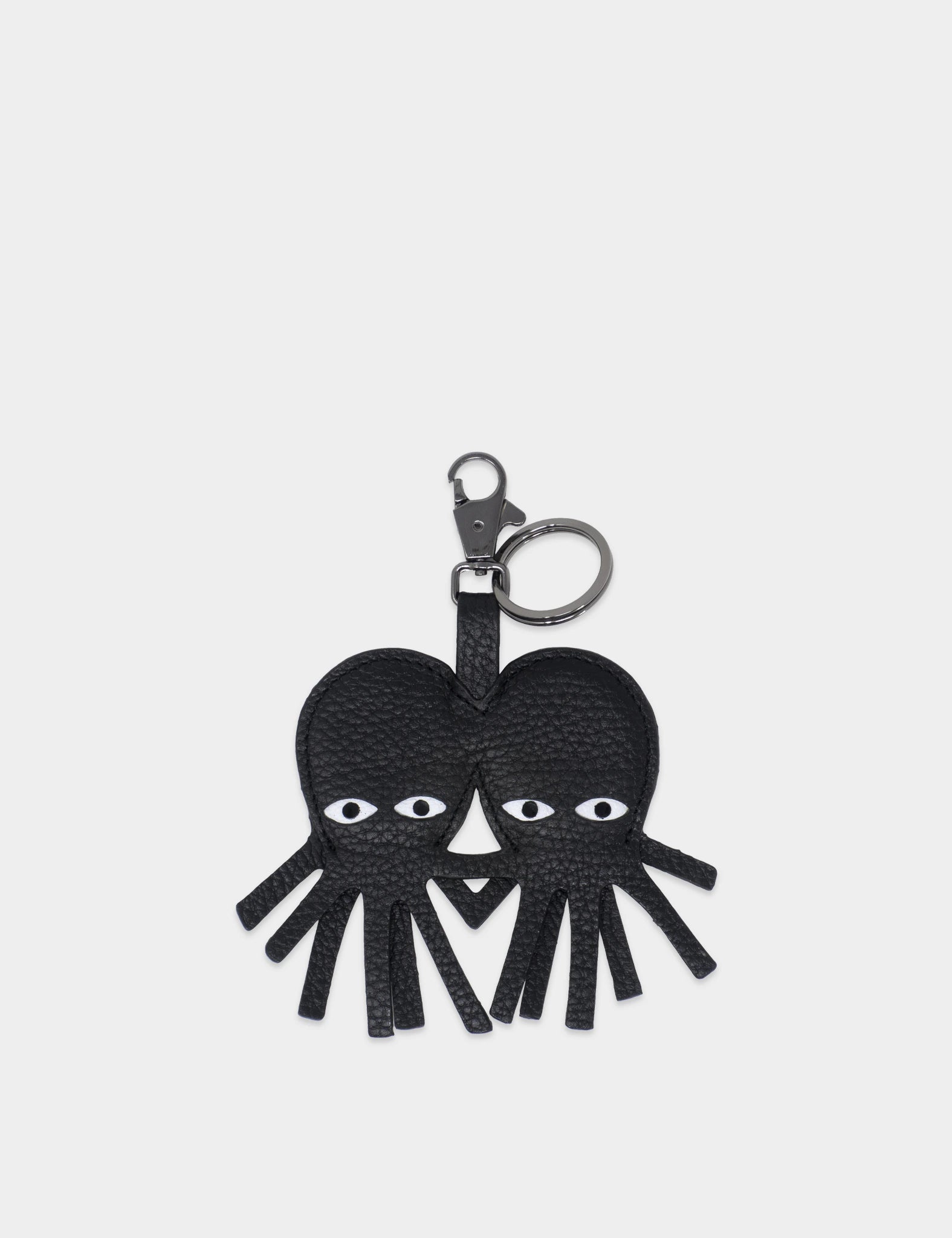 Octotwins Charm - Black Leather Keychain -  Front view