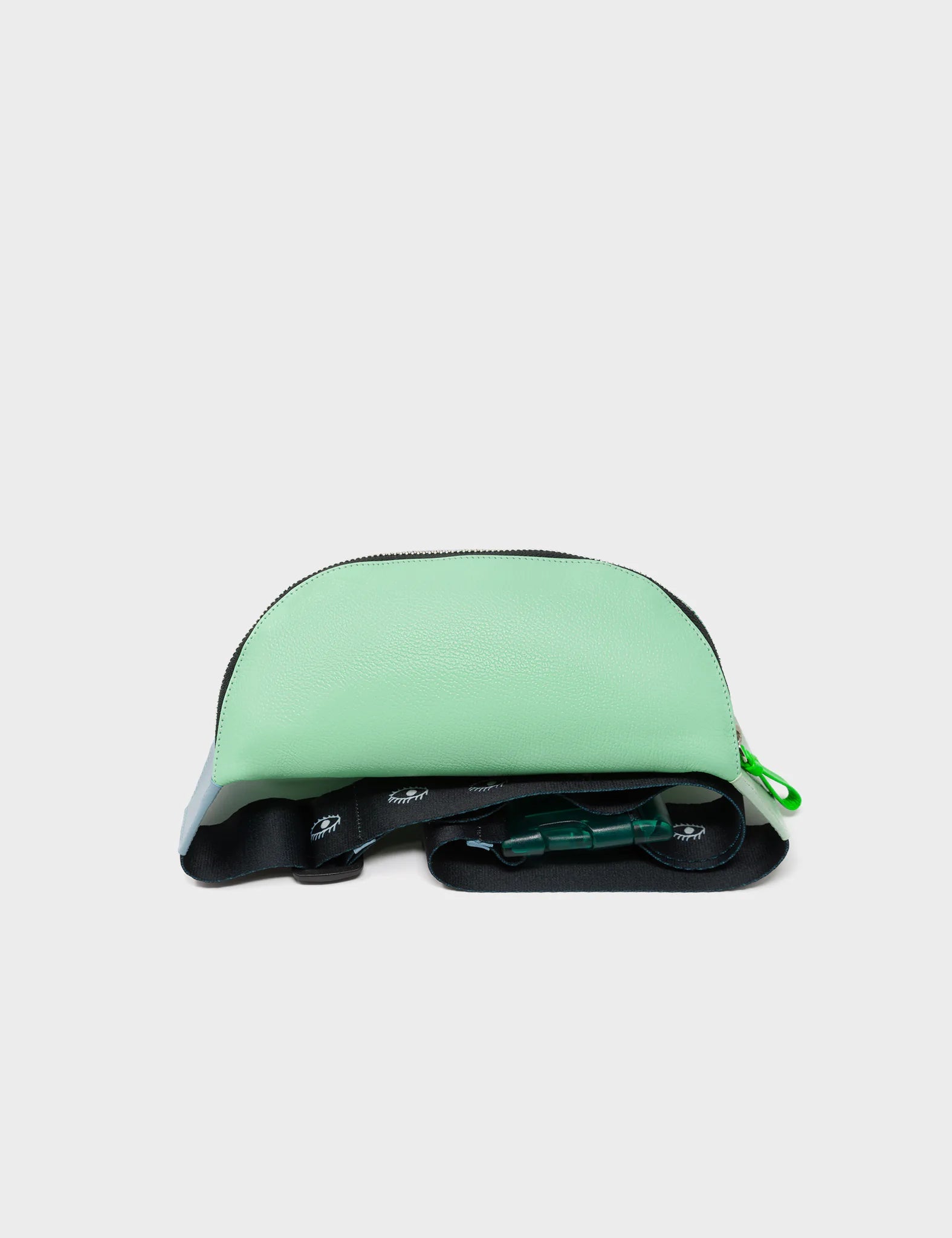 Harold Fanny Pack Green and Blue Leather - Eyes Embroidery - Top