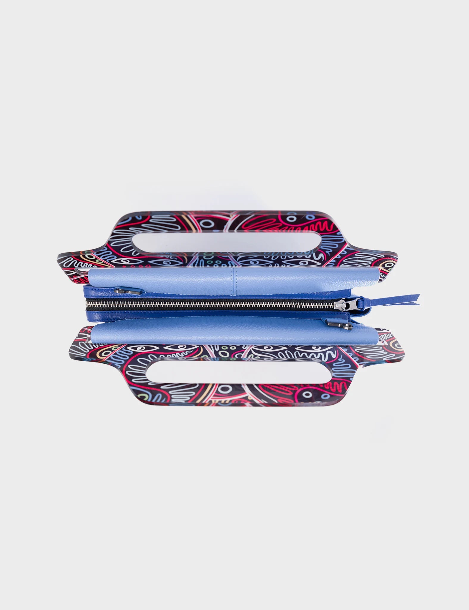 Crossbody Blue Leather Handbag Multicolored Octopus Design - Top 