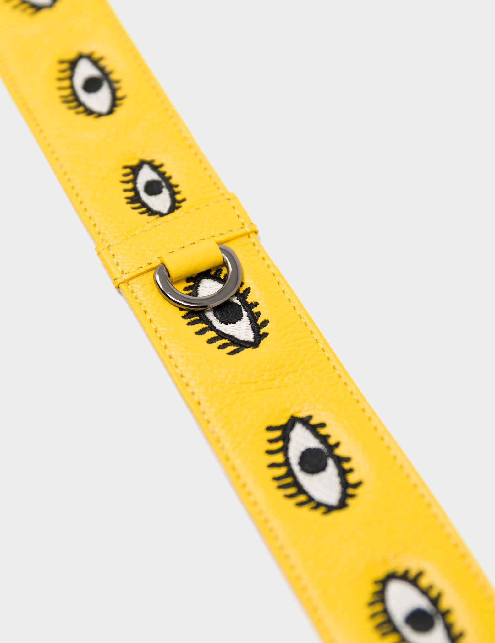 Detachable Short Balloon Yellow Leather Strap | Eyes Embroidery Design - D ring to attach charm