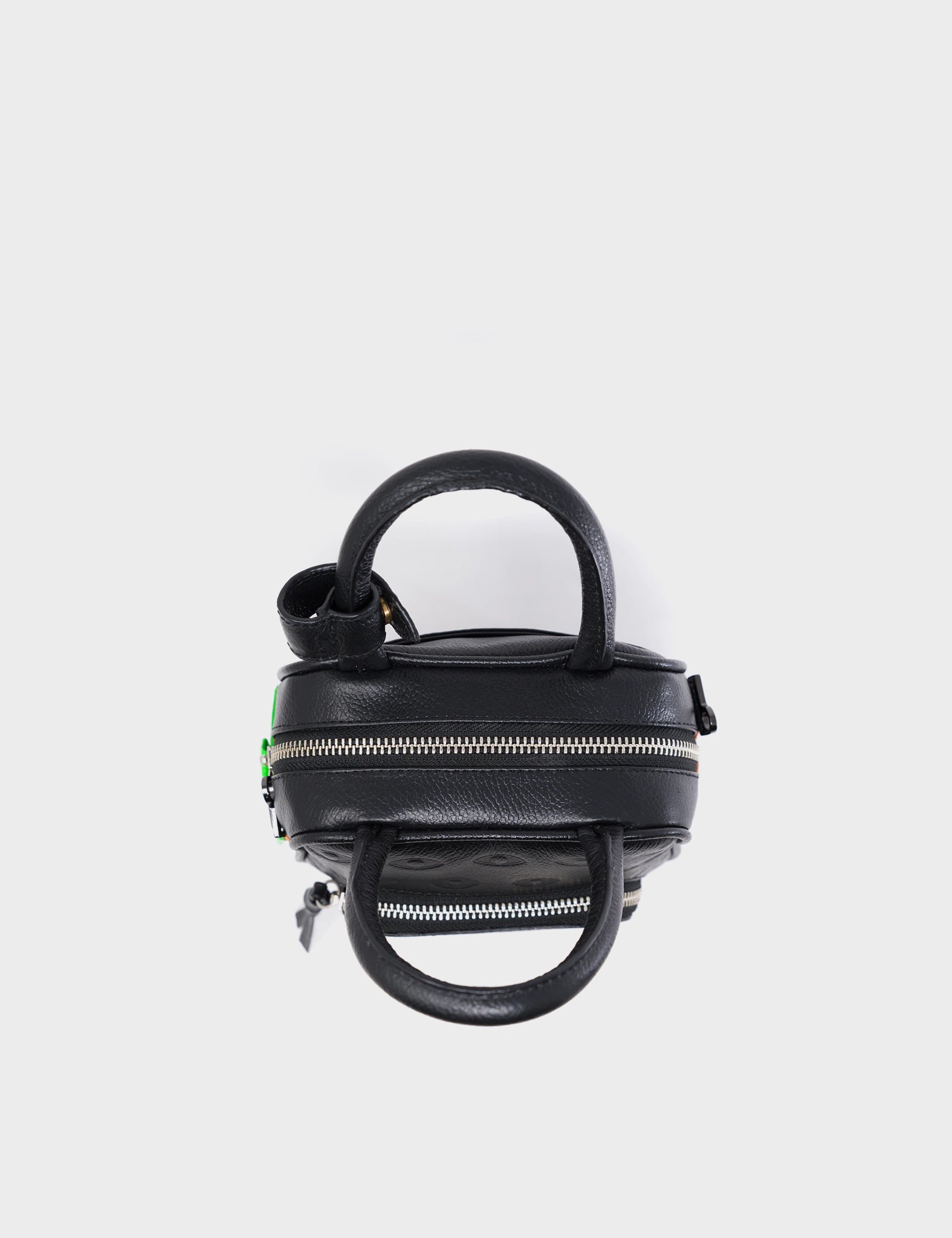 Marino Mini Crossbody Black Leather Bag - Eyes Pattern Debossed - Top