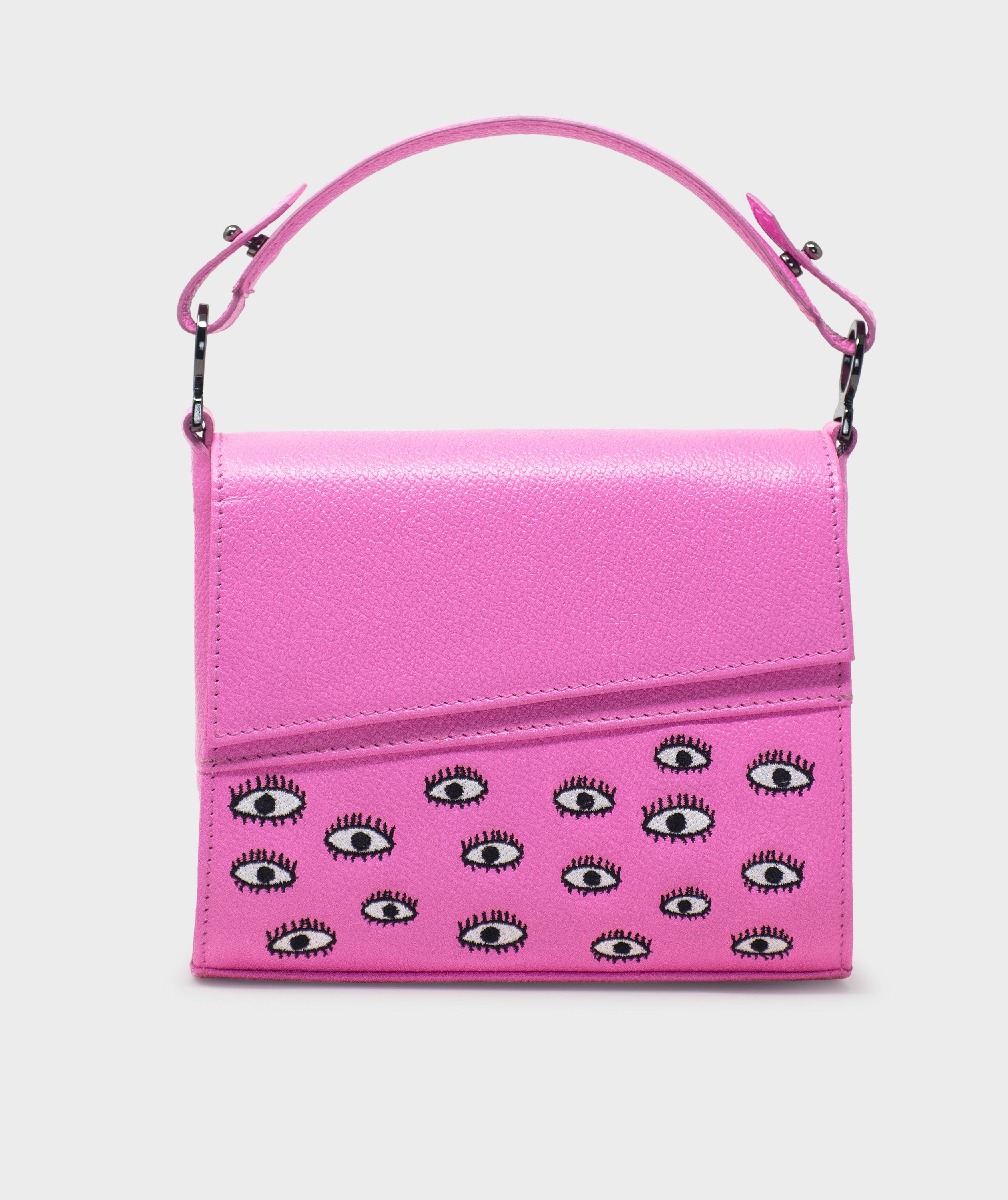 Anastasio Micro Crossbody Handbag Bubblegum Pink Leather - Eyes Embroidery - Front view