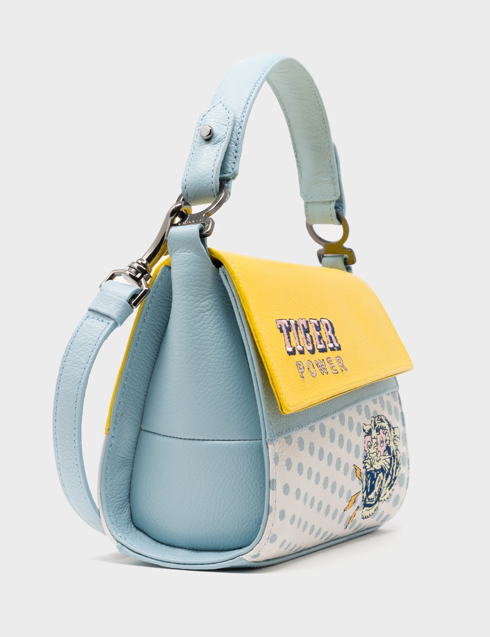 Vali Malva Leather Crossbody Handbag Plastic Handle - Herocity Tiger Print - Detail side view 