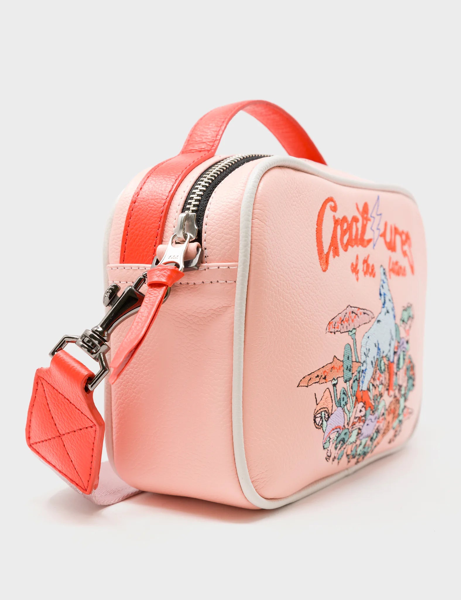 Verto Rosa Quartz Leather Crossbody Handbag - Woodlands Embroidery - Side