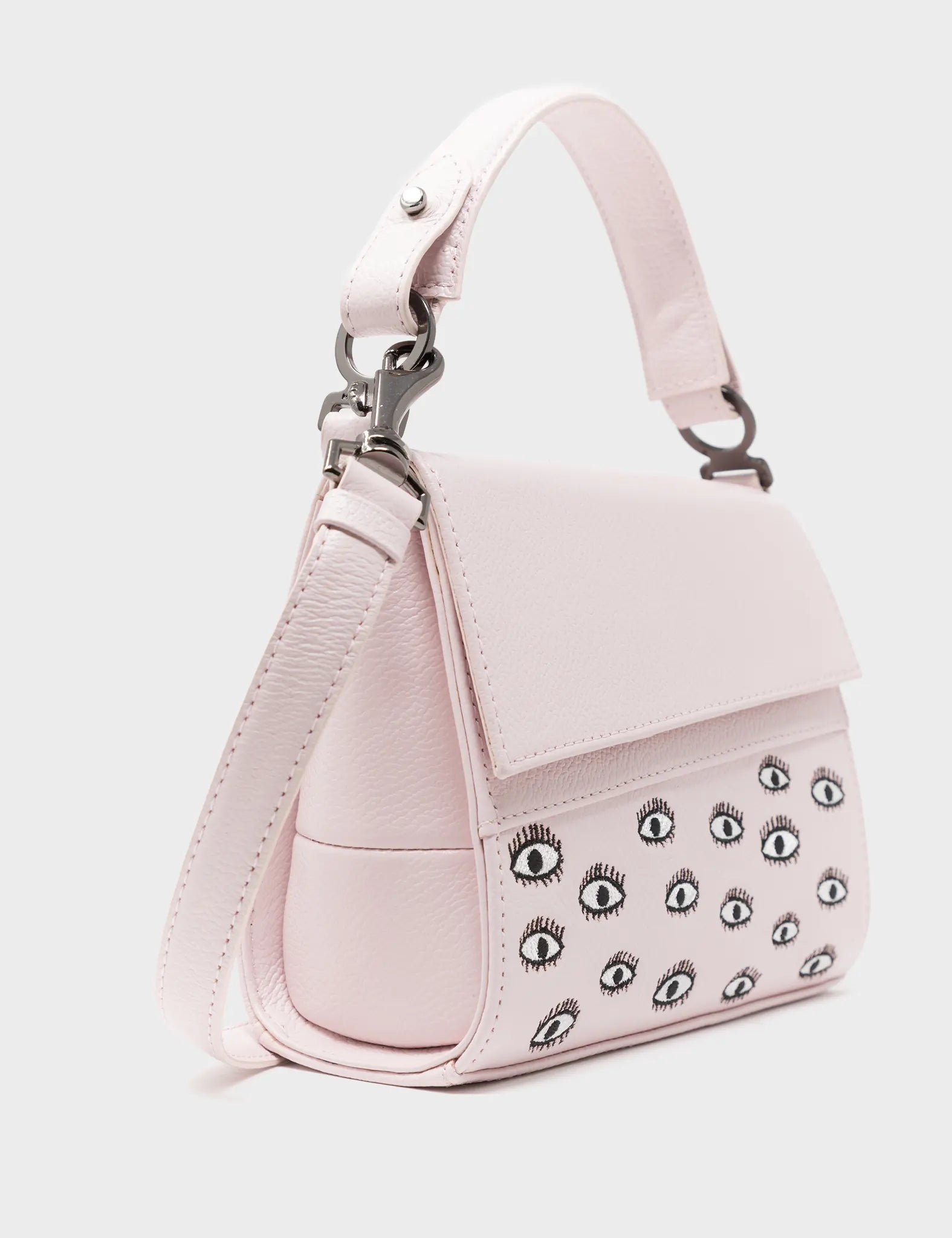 Anastasio Micro Crossbody Handbag Powder Pink Leather - Eyes Embroidery  - front side view close up 