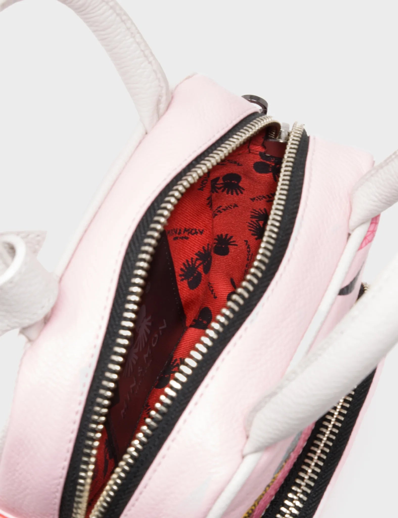 Small Crossbody Parfait Pink Leather Bag - Tangled Tiger & Snake Print Design - Inside