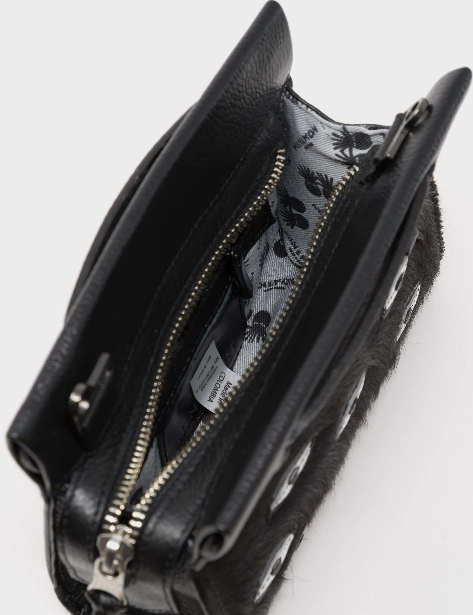 Micro Crossbody Handbag - Black Leather All Over Eyes Applique - Inside