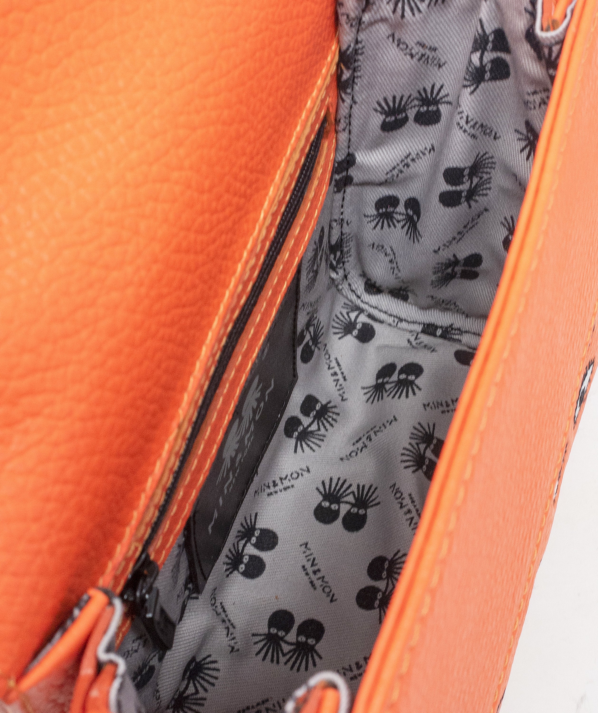 Anastasio Micro Crossbody Handbag Neon Orange Leather - Eyes Embroidery - Inside view