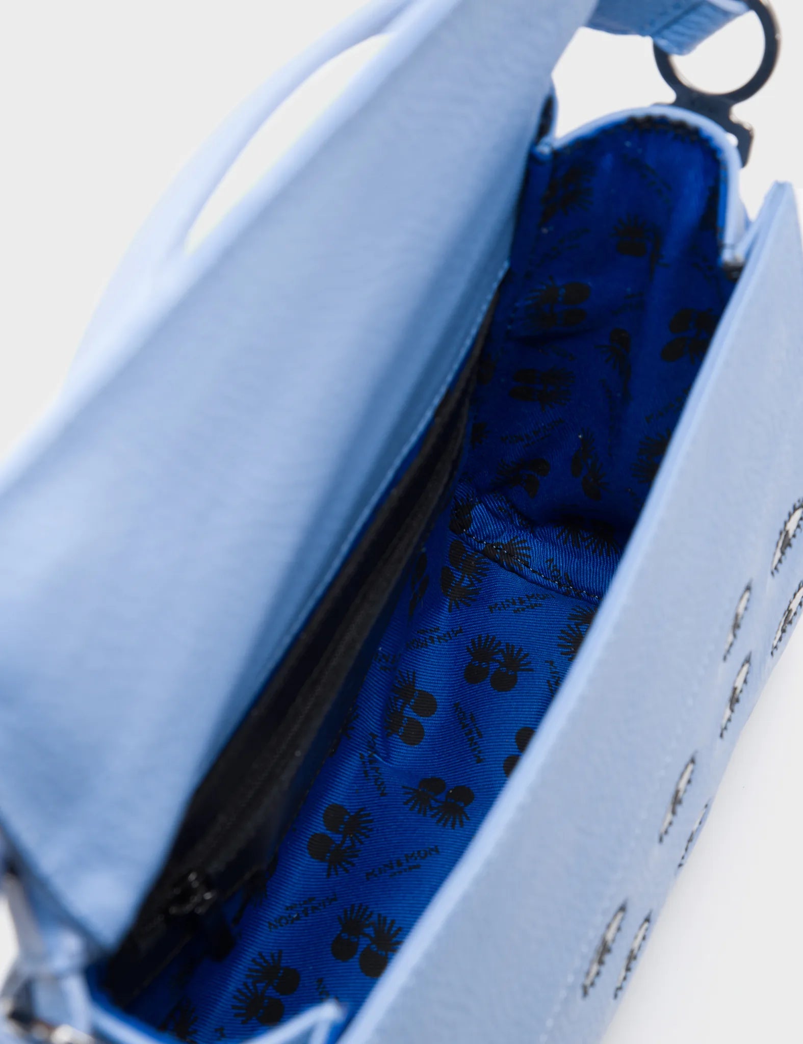 Mini Crossbody Handbag Vista Blue Leather - Eyes Embroidery - Inside