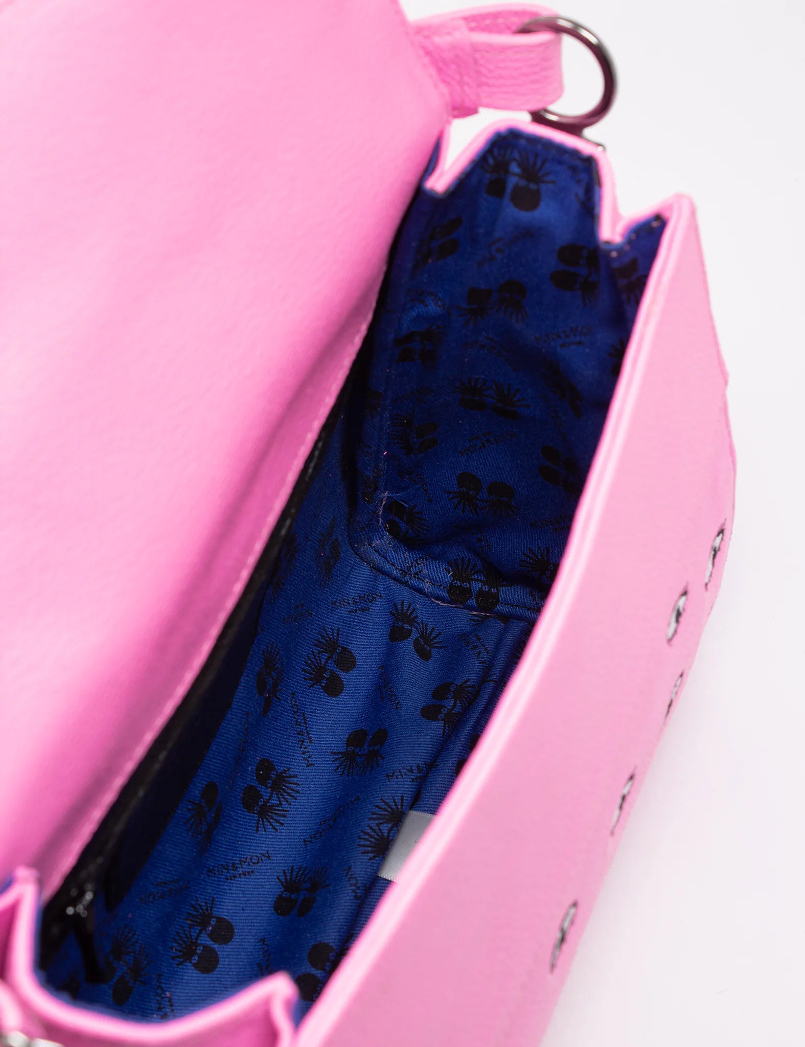 Anastasio Mini Crossbody Handbag Bubblegum Pink Leather - All Over Eyes Embroidery - Inside view