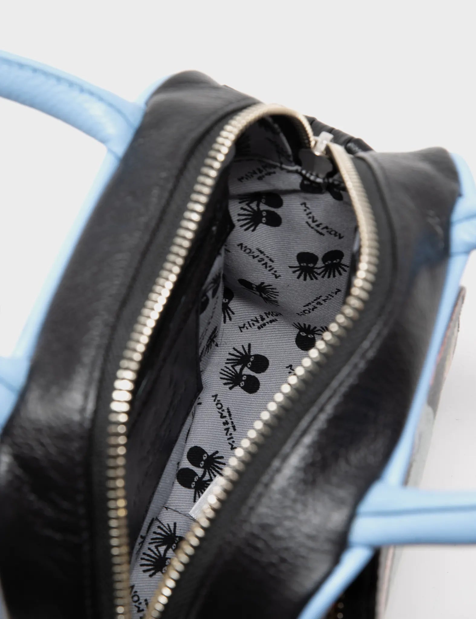 Marino Mini Crossbody Black Leather Bowling Style Bag - Woodlands Print - Inside