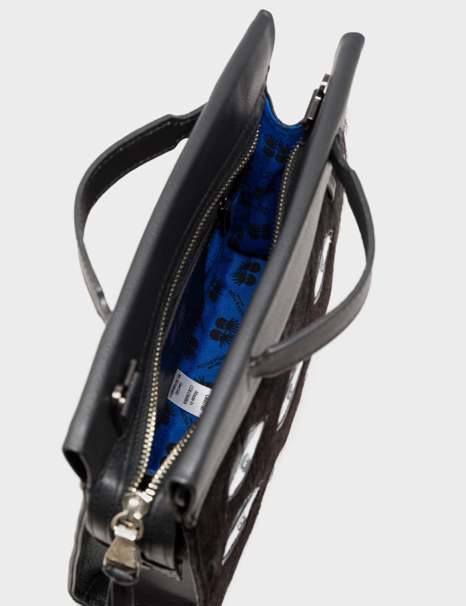 Vali Crossbody Small Black Leather Bag - Eyes Applique Adjustable Handle - Inside view
