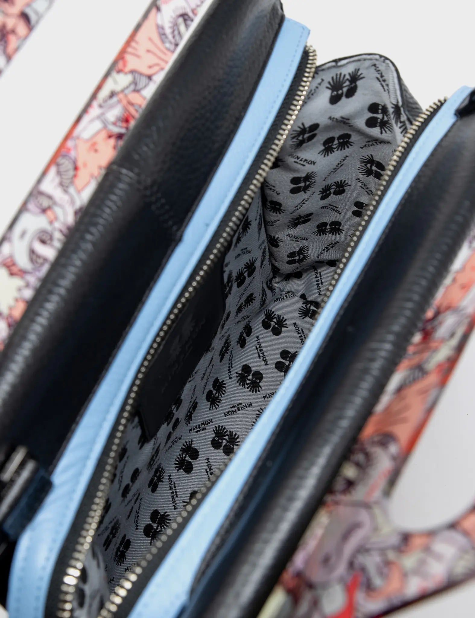 Manuel Black Leather Crossbody Handbag - Woodlands Print - Inside