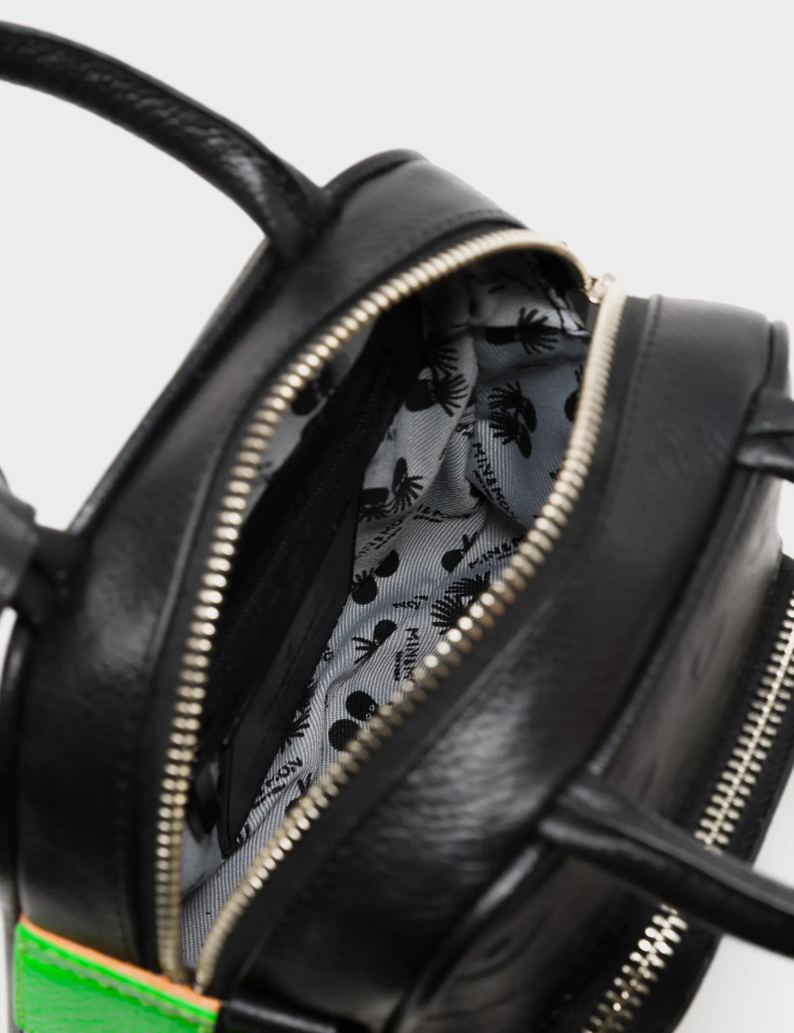 Marino Mini Crossbody Black Leather Bag - Eyes Pattern Debossed - Inside