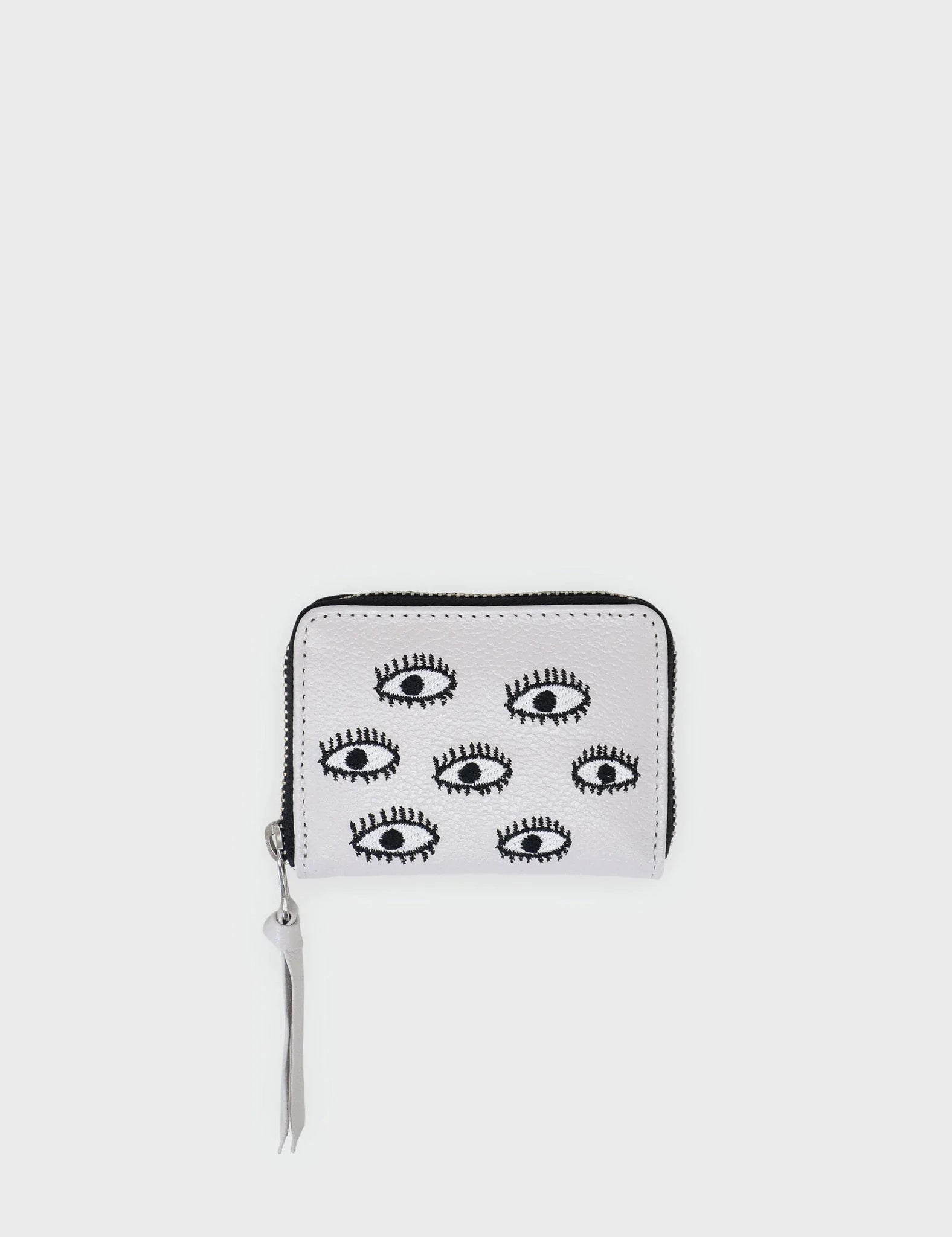 Zip-around Wallet, Eyes Embroidery in Cream Leather – Min & Mon