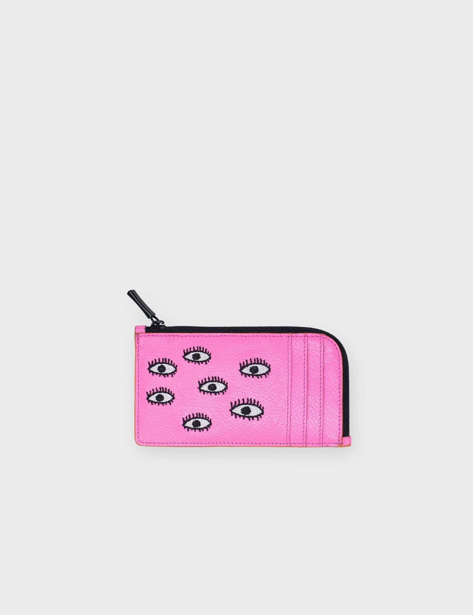 Fausto Wallet - Bubblegum Pink - All Over Eyes Embroidery - Front view