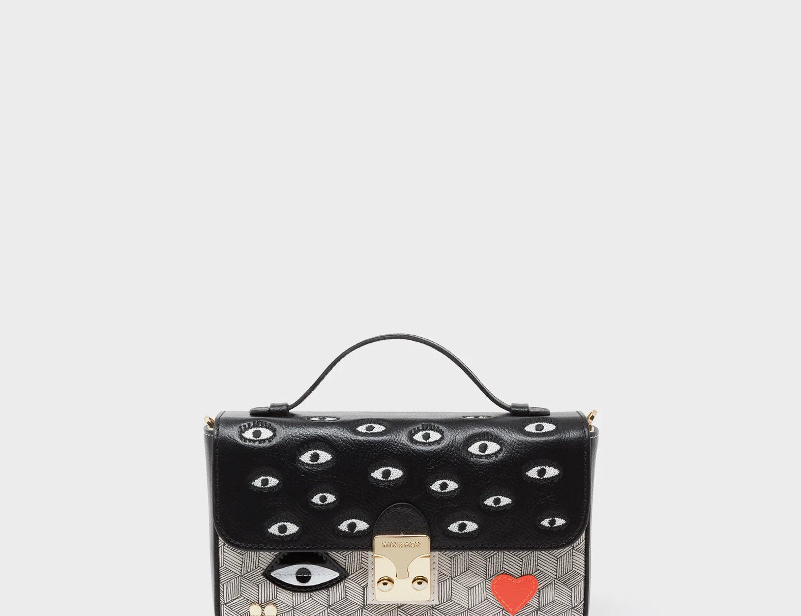 Amantis Crossbody Handbag - Black and Cream All Over Eyes Embroidery - Front view