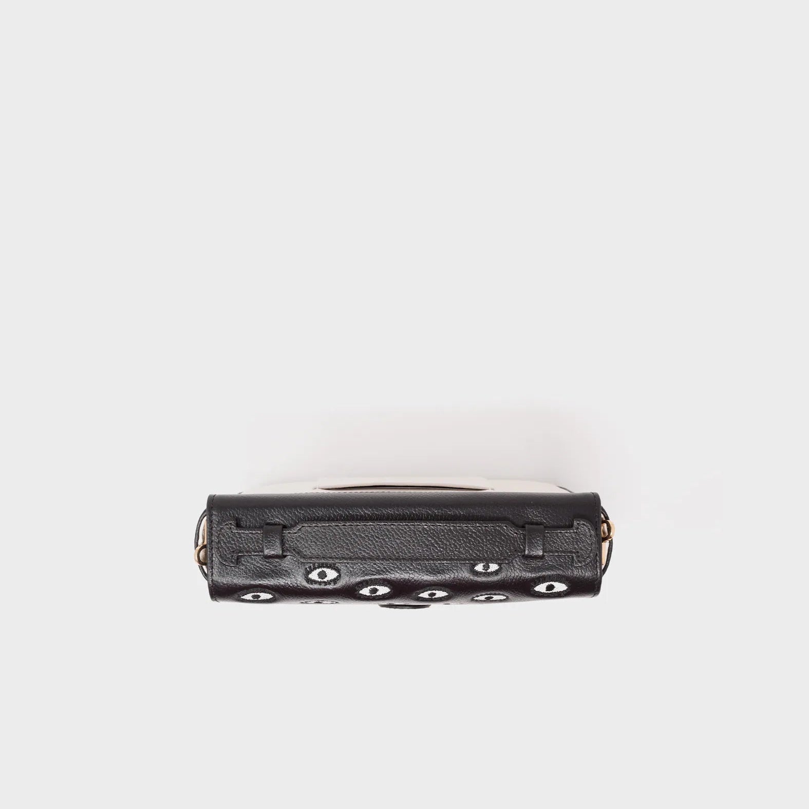 Amantis Crossbody Handbag - Black and Cream All Over Eyes Embroidery - Top view