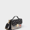 Amantis Crossbody Handbag - Black and Cream All Over Eyes Embroidery - Front corner angle view