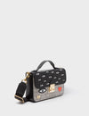 Amantis Black And Cream Leather Crossbody Mini Handbag - All Over Eyes Embroidery