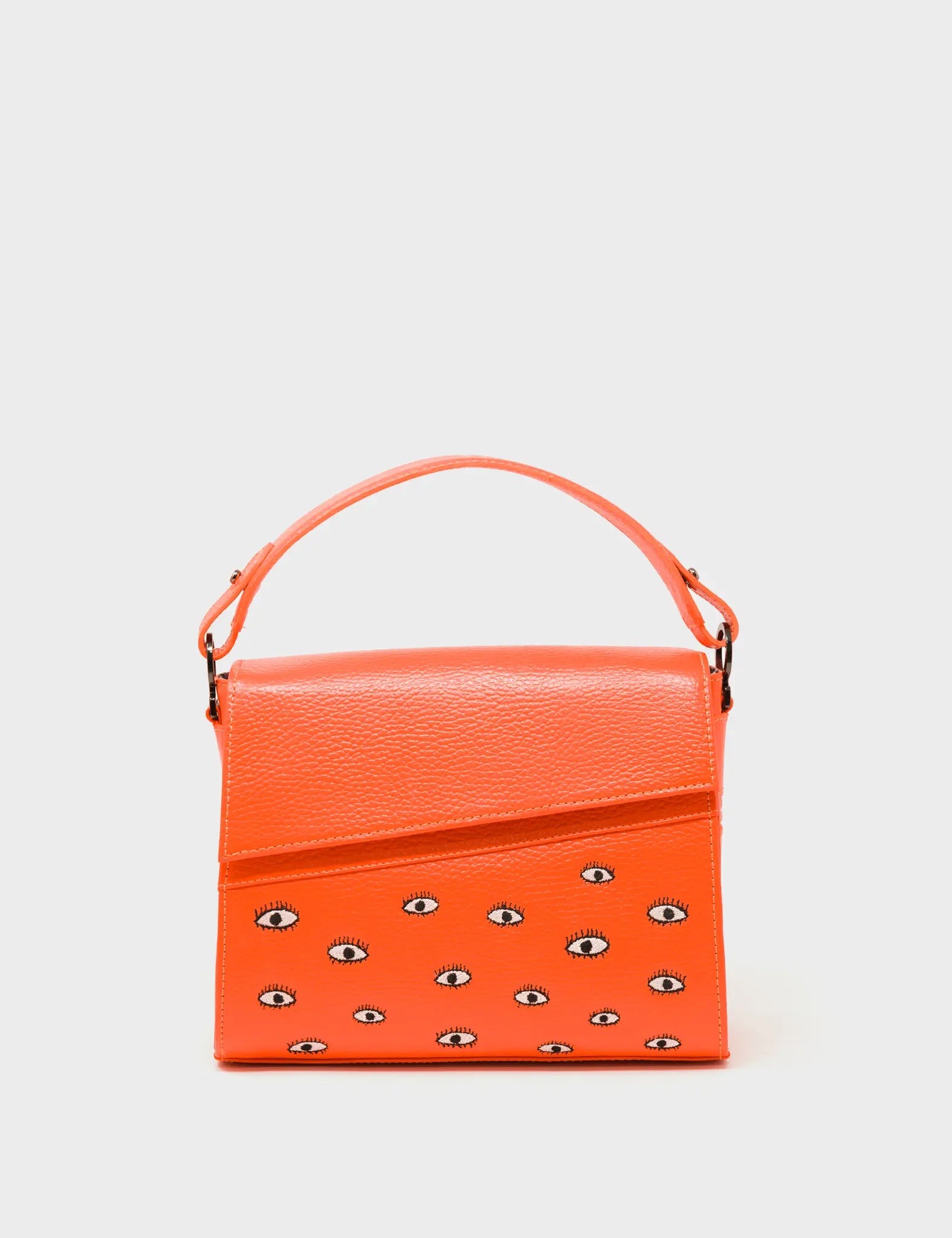 Anastasio Crossbody Handbag - Neon Orange Leather All Over Eyes Embroidery - Front view