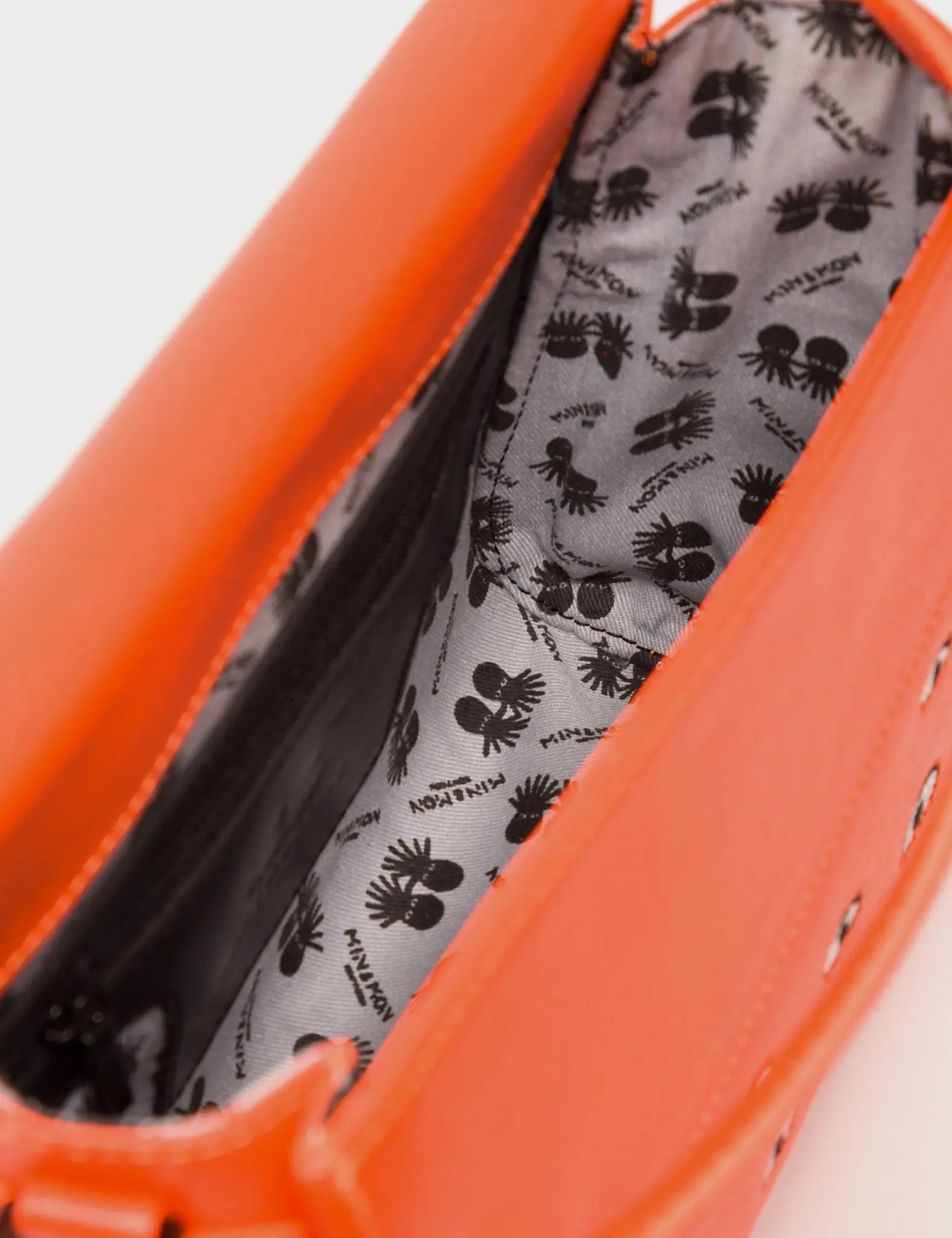 Anastasio Crossbody Handbag - Neon Orange Leather All Over Eyes Embroidery - Inside view